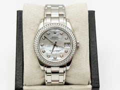Rolex Datejust Pearlmaster 81339 34mm MOP Diamond Dial Bezel 18K White Gold Box