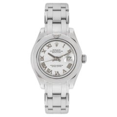 Used Rolex Datejust Pearlmaster Ladies White Gold White Dial Diamond 80329