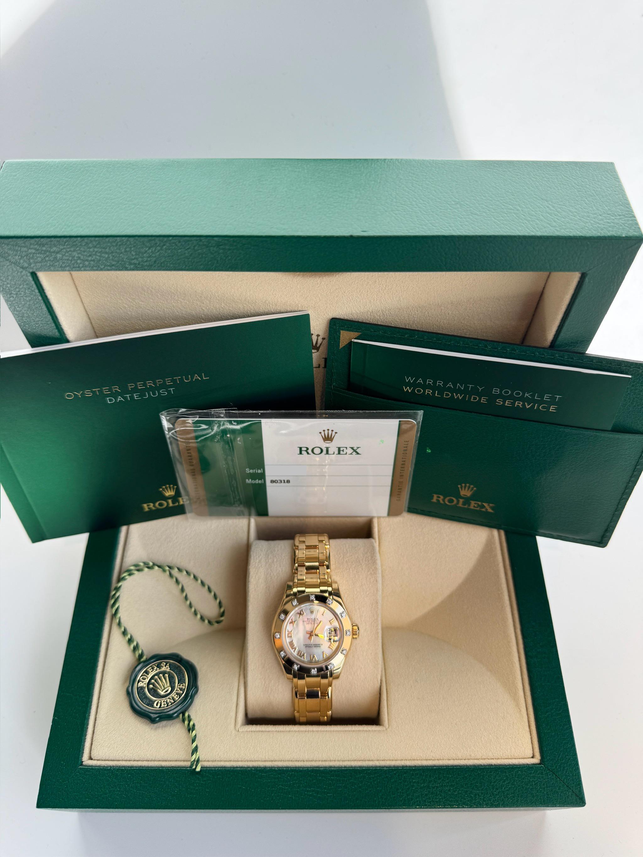 Rolex Montre Datejust Pearlmaster MOP Roman Dial DIA Montre en or jaune 29 Style :80318 Pour femmes en vente