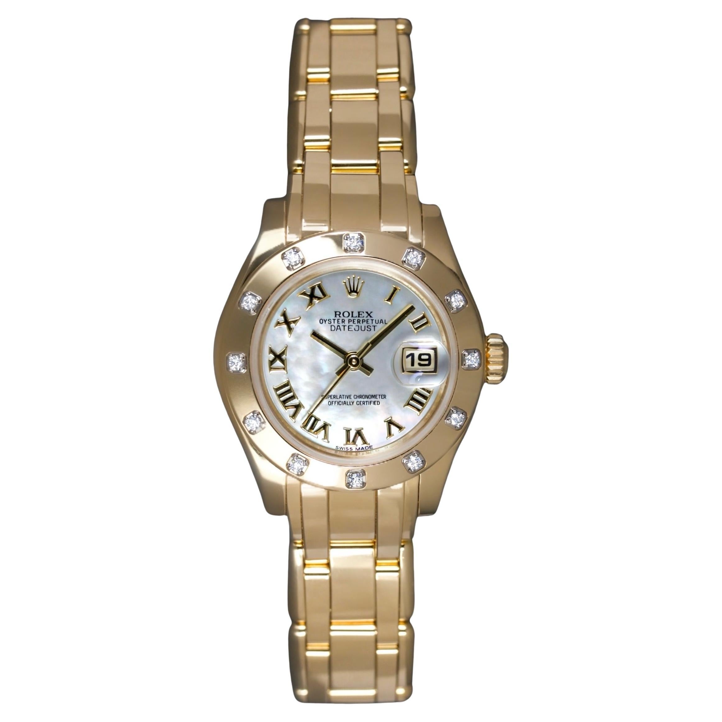 Rolex Datejust Pearlmaster MOP Roman Dial DIA Bezel Yellow Gold 29 Style:80318