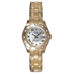 Rolex Datejust Pearlmaster MOP römisches Zifferblatt DIA Lünette Gelbgold 29 Stil:80318