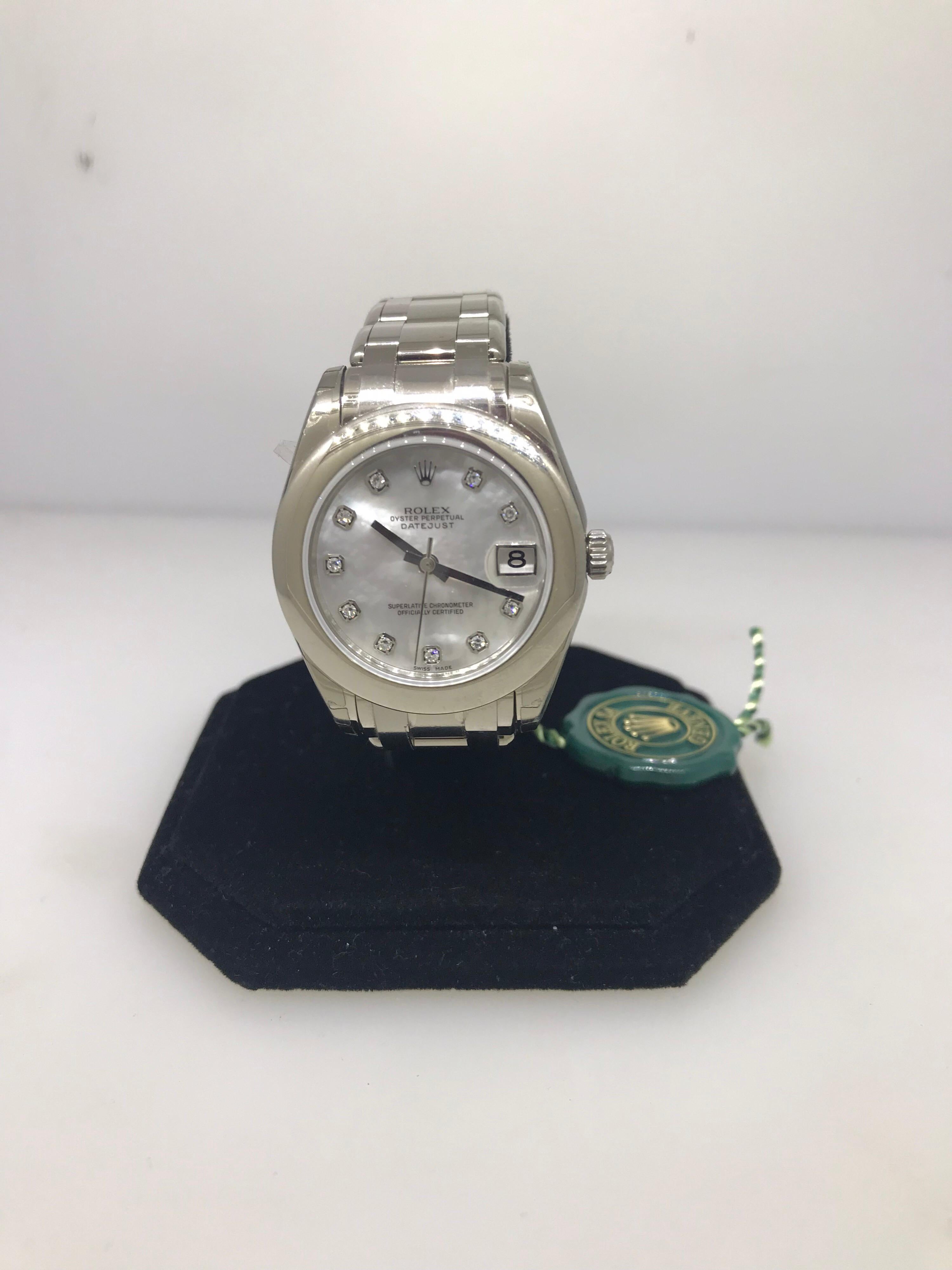 Rolex Datejust Pearlmaster White Gold Diamond Dial Automatic Ladies Watch 81209 In New Condition For Sale In New York, NY