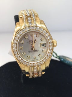 Rolex Datejust Pearlmaster Yellow Gold Diamond Set Bracelet Lady Watch 80298 New