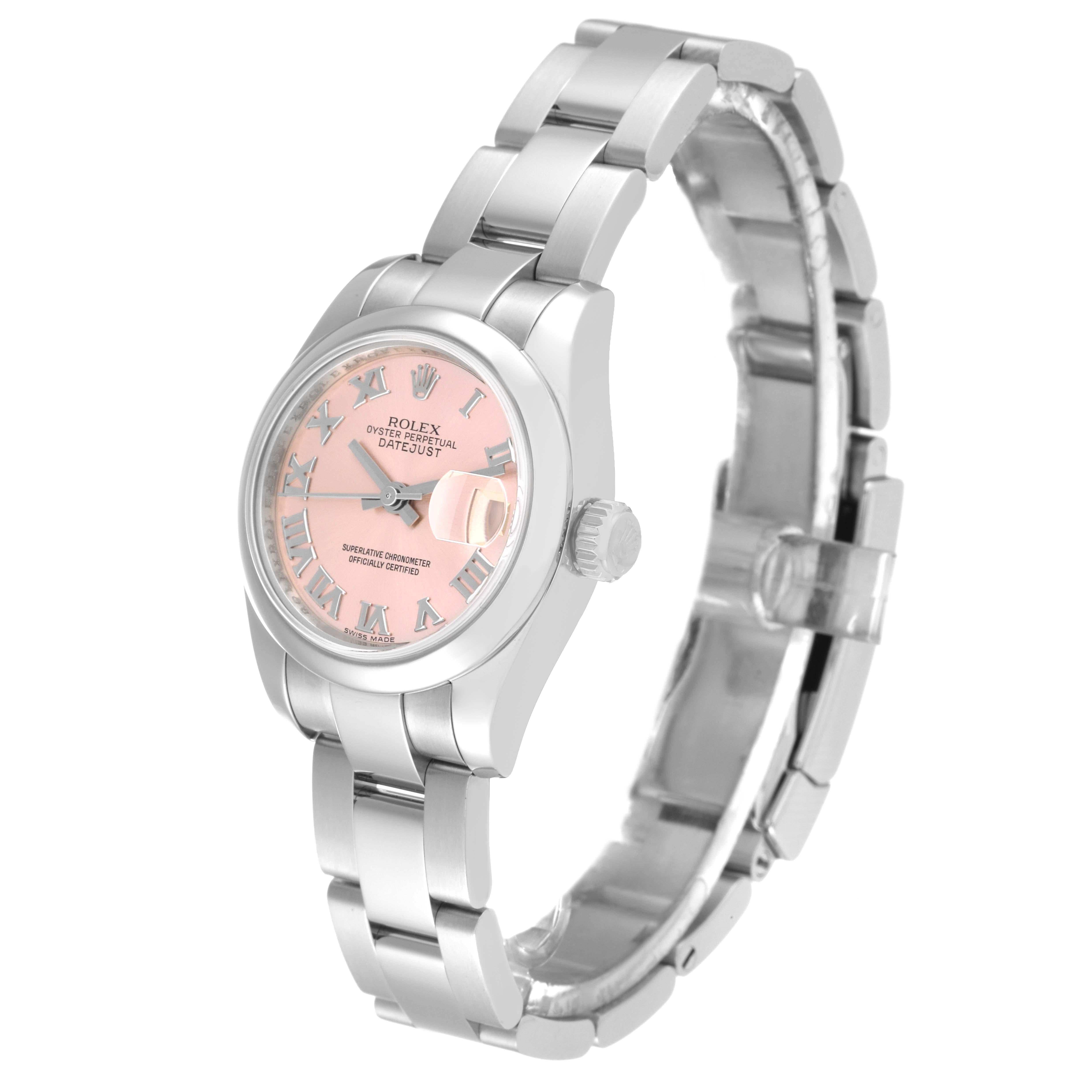 Women's Rolex Datejust Pink Roman Dial Steel Ladies Watch 179160 Box Card