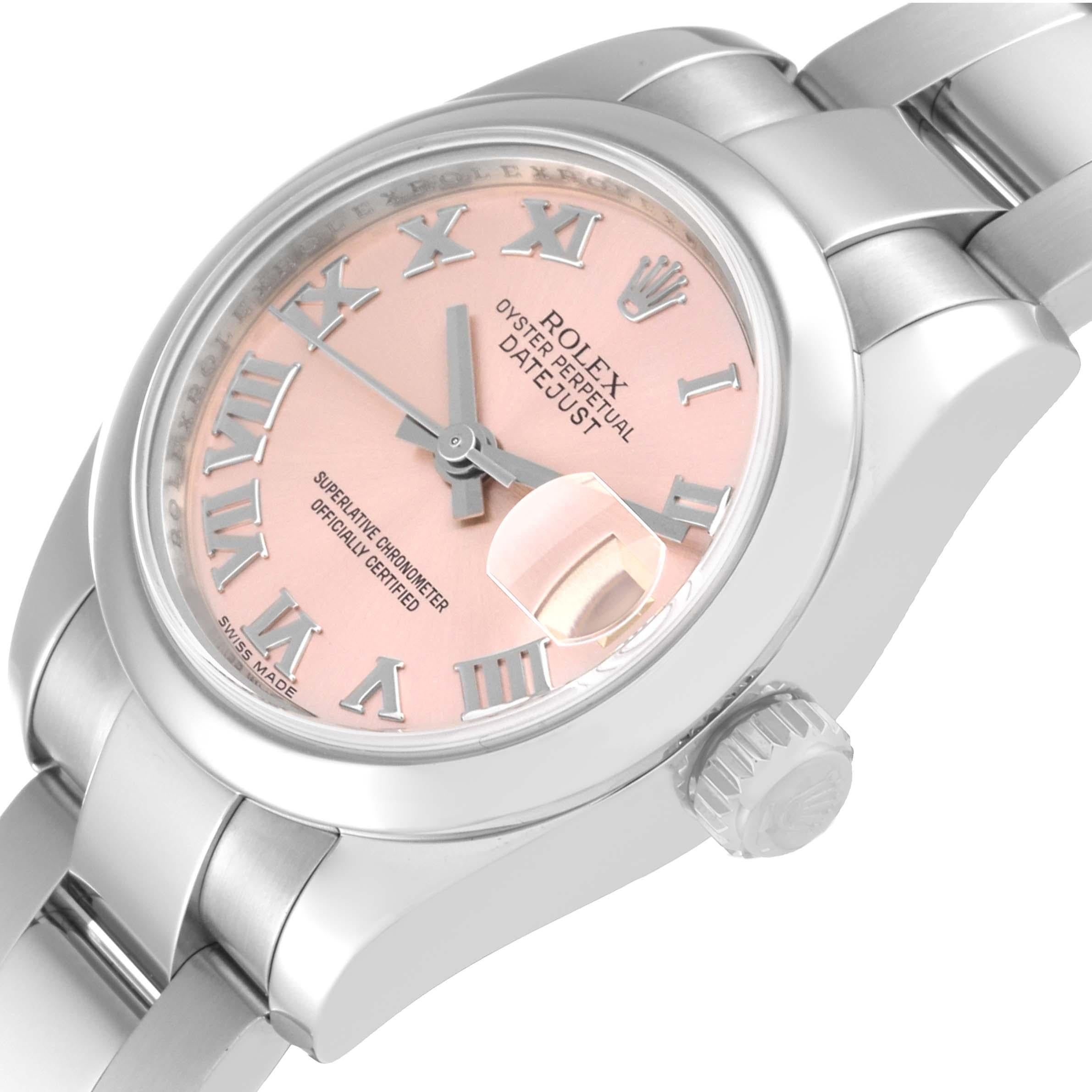 Rolex Datejust Pink Roman Dial Steel Ladies Watch 179160 Box Card 1