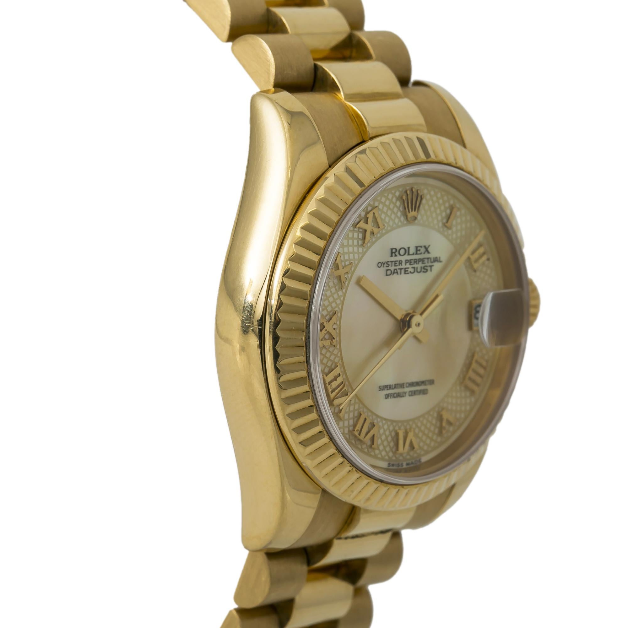 Contemporary Rolex Datejust President 178278 Automatic Watch 18K Gold MOP Dial W/Papers For Sale