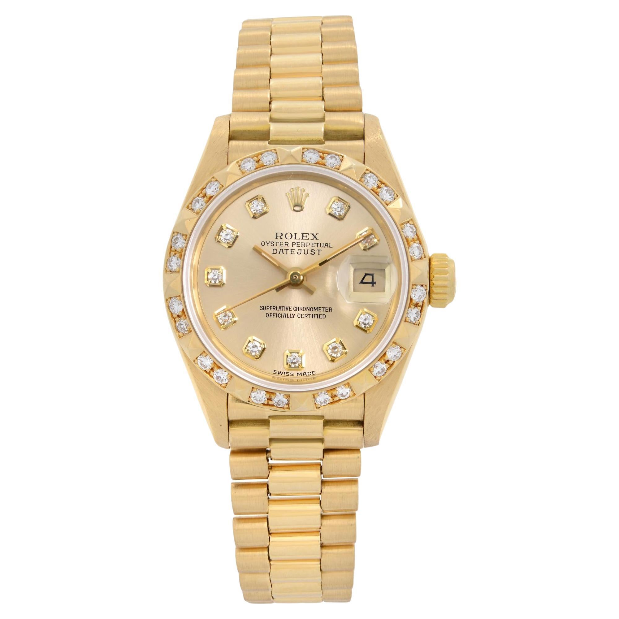 Rolex Datejust President 18K Gold Champagne Diamond Dial Ladies Watch 69258