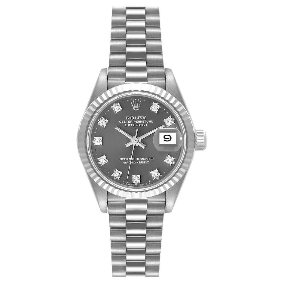 Rolex Datejust President White Gold Slate Diamond Dial Ladies Watch 69179
