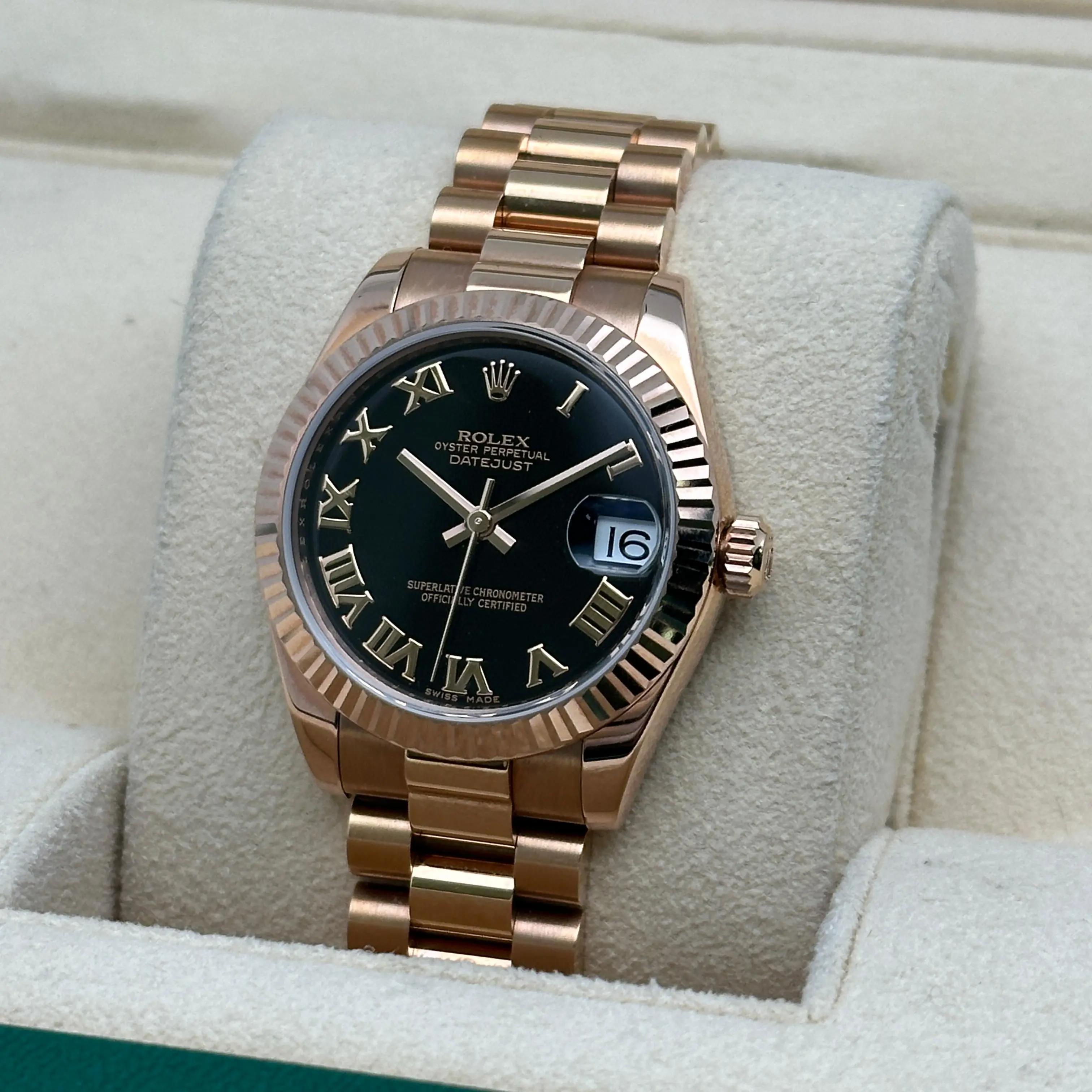 Donna Rolex Datejust President 31 Orologio da donna con quadrante nero in oro rosa 18 carati 178275 in vendita