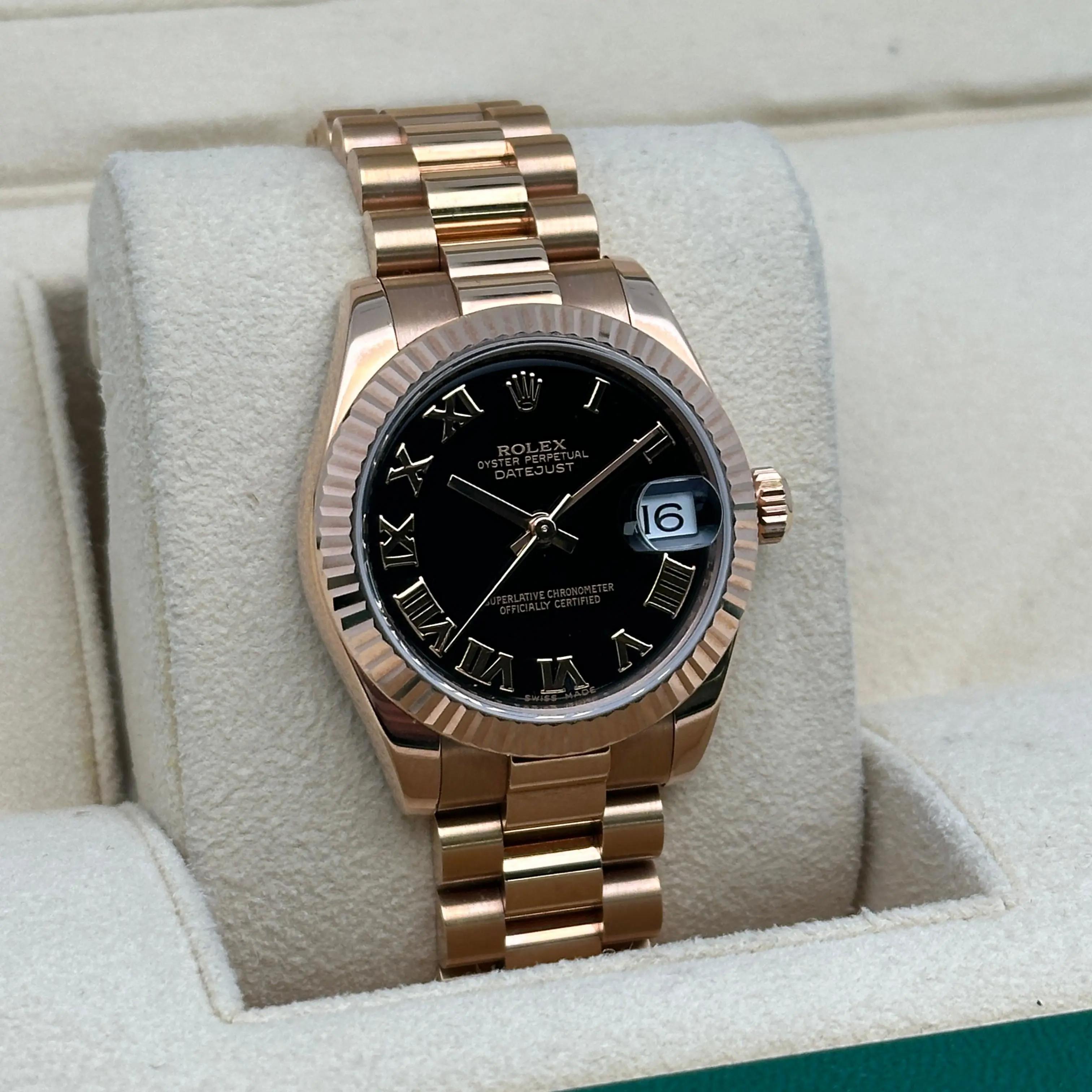 Rolex Datejust President 31 Orologio da donna con quadrante nero in oro rosa 18 carati 178275 in vendita 1
