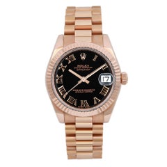 Rolex Datejust President 31 18K Roségold Schwarze Damenuhr mit römischem Zifferblatt 178275
