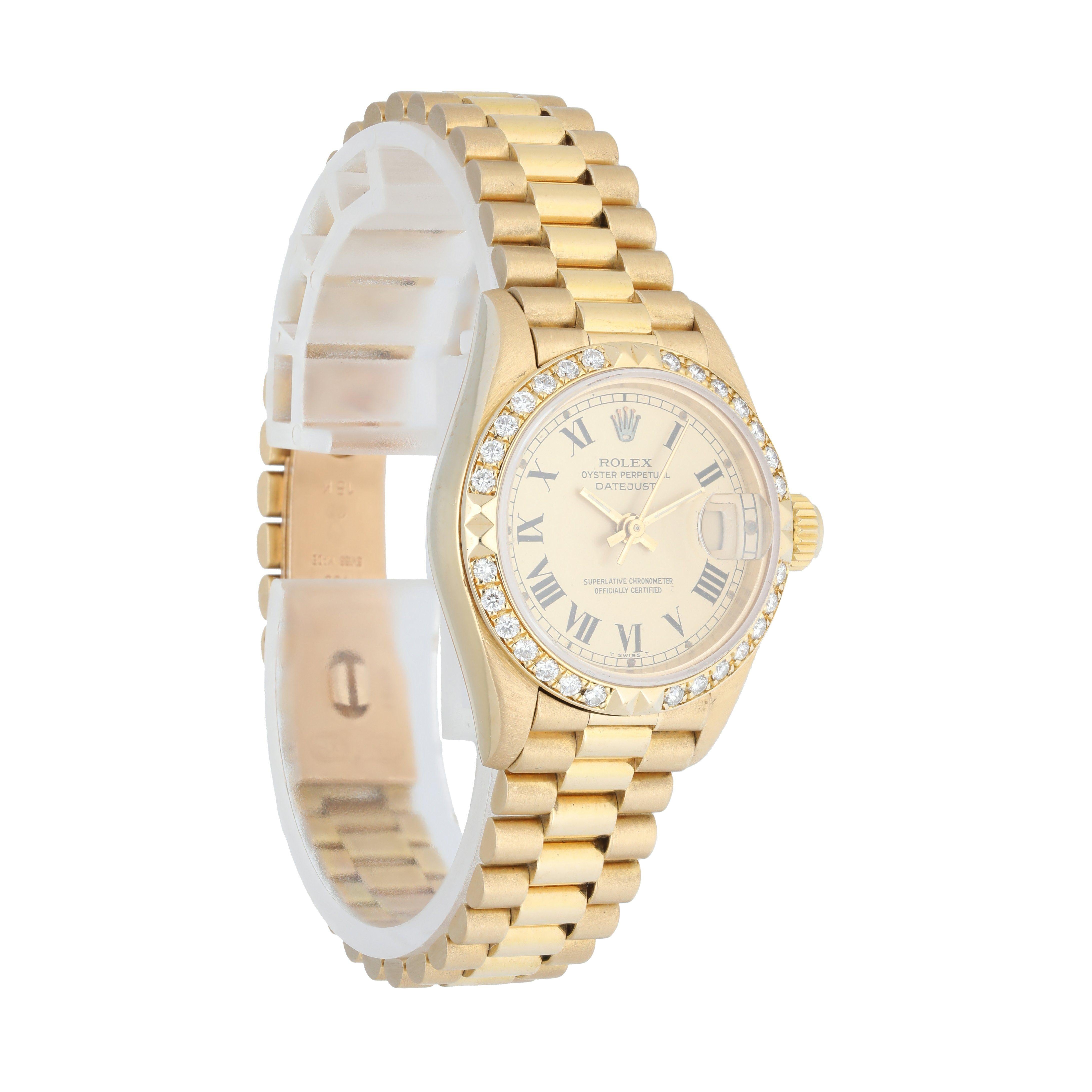 Rolex Datejust President 69268 Diamond Ladies Watch In Excellent Condition For Sale In New York, NY