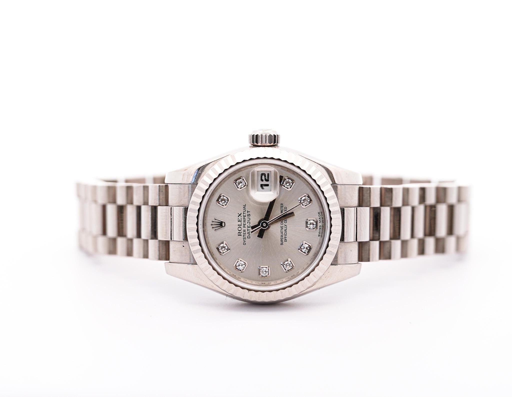 Modern Rolex DateJust President Bracelet 26mm 18K White Gold Factory Diamond Dial For Sale