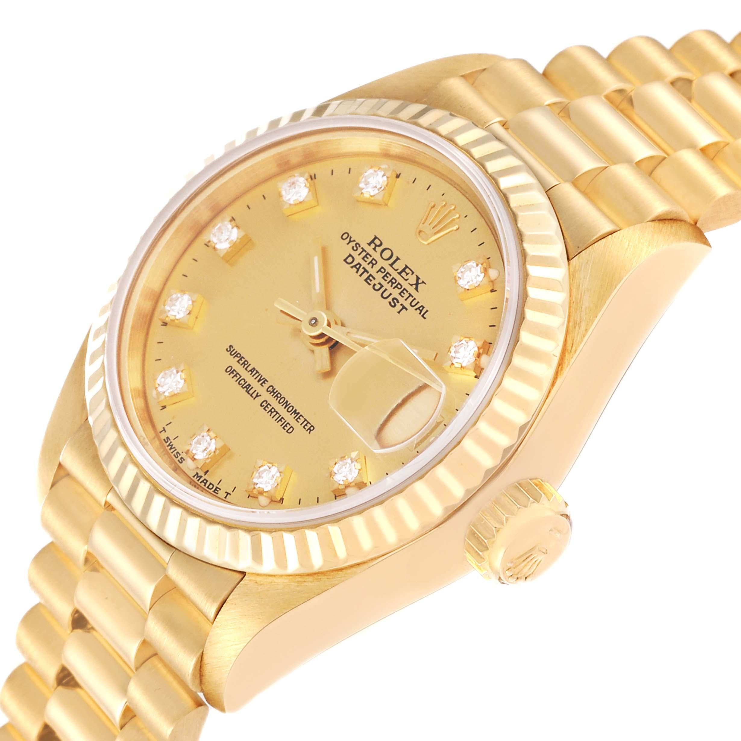 Women's Rolex Datejust President Champagne Diamond Dial Yellow Gold Ladies Watch 69178 For Sale