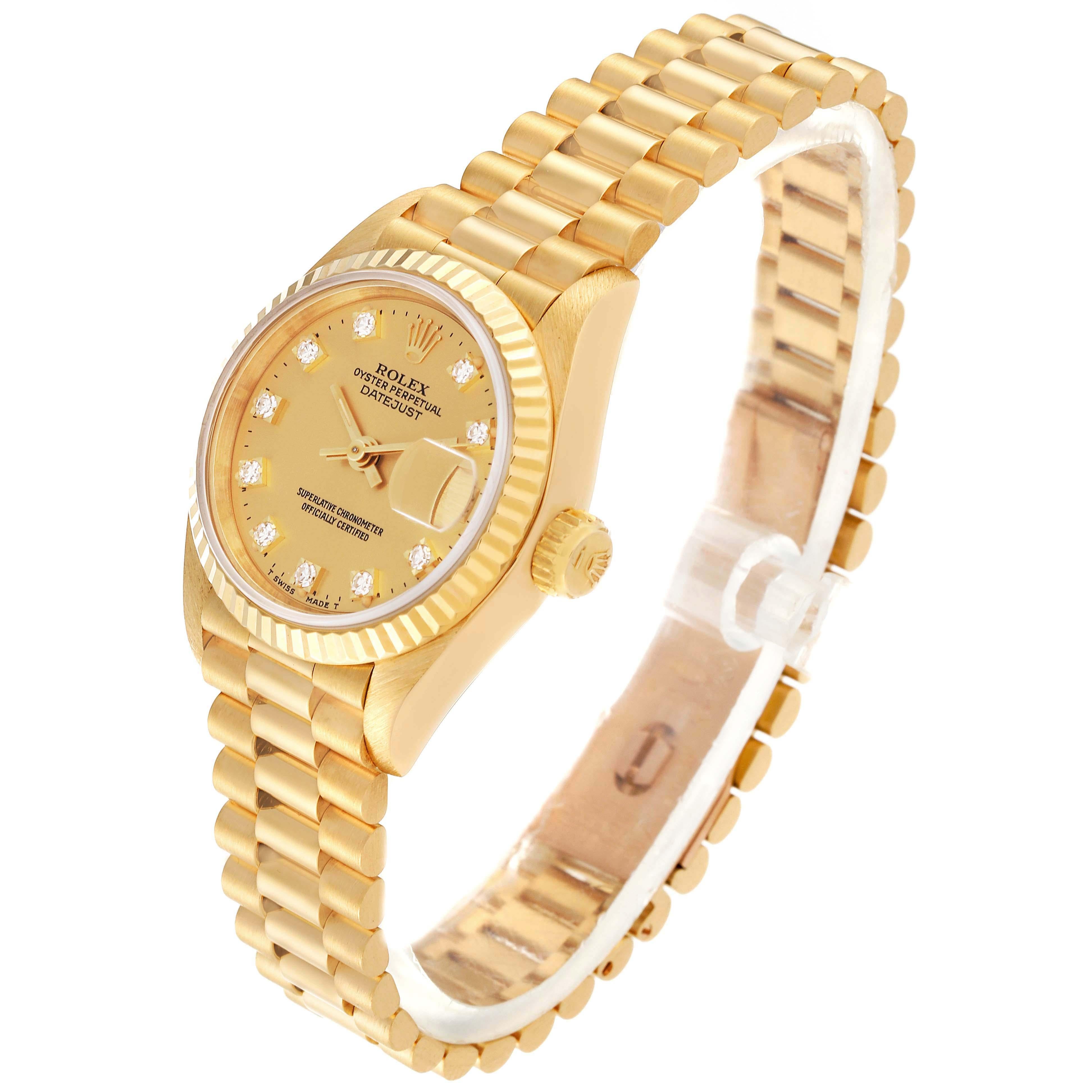 Rolex Datejust President Champagne Diamond Dial Yellow Gold Ladies Watch 69178 For Sale 3