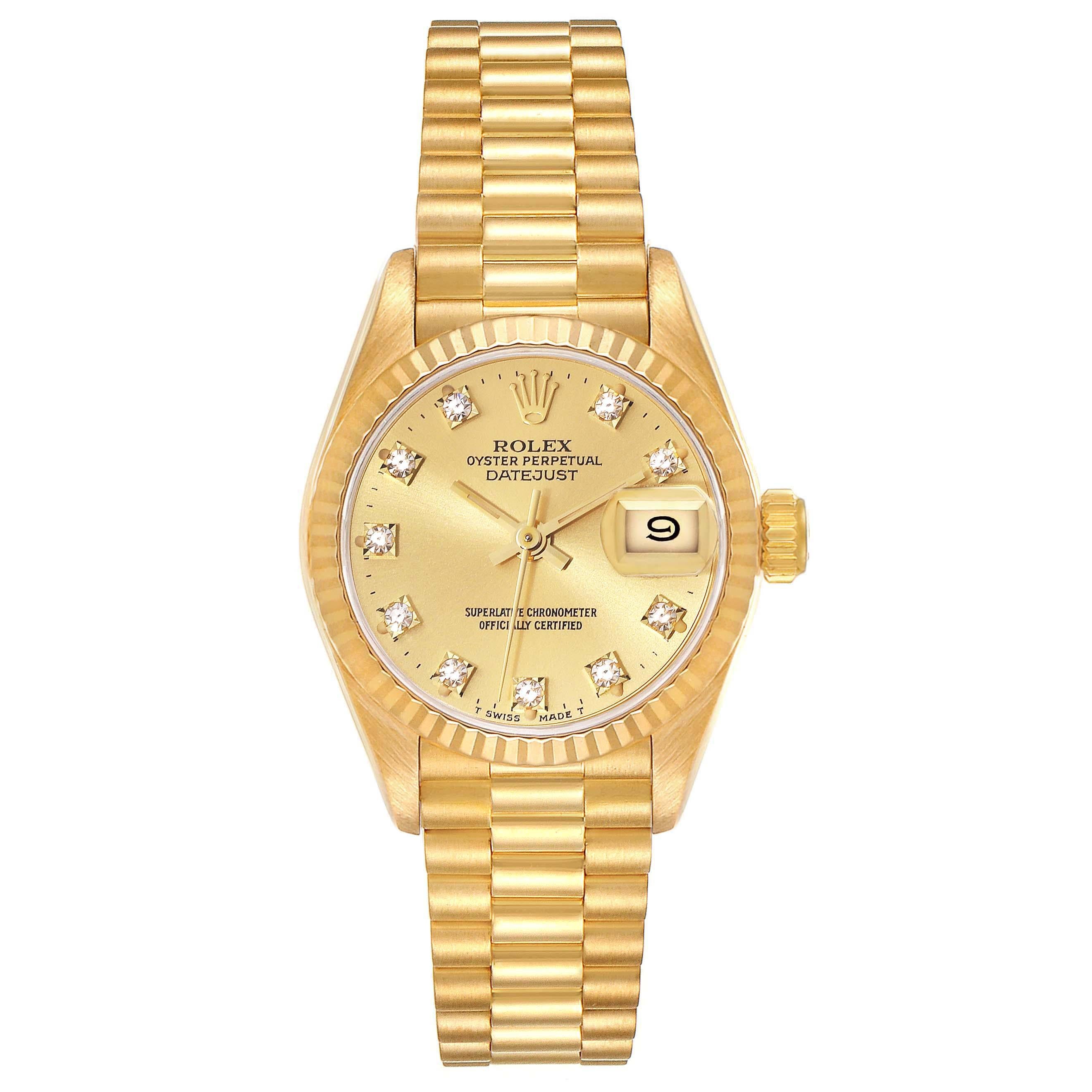 Rolex Montre President Champagne avec cadran en or jaune et diamants, pour femmes 69178 en vente 4