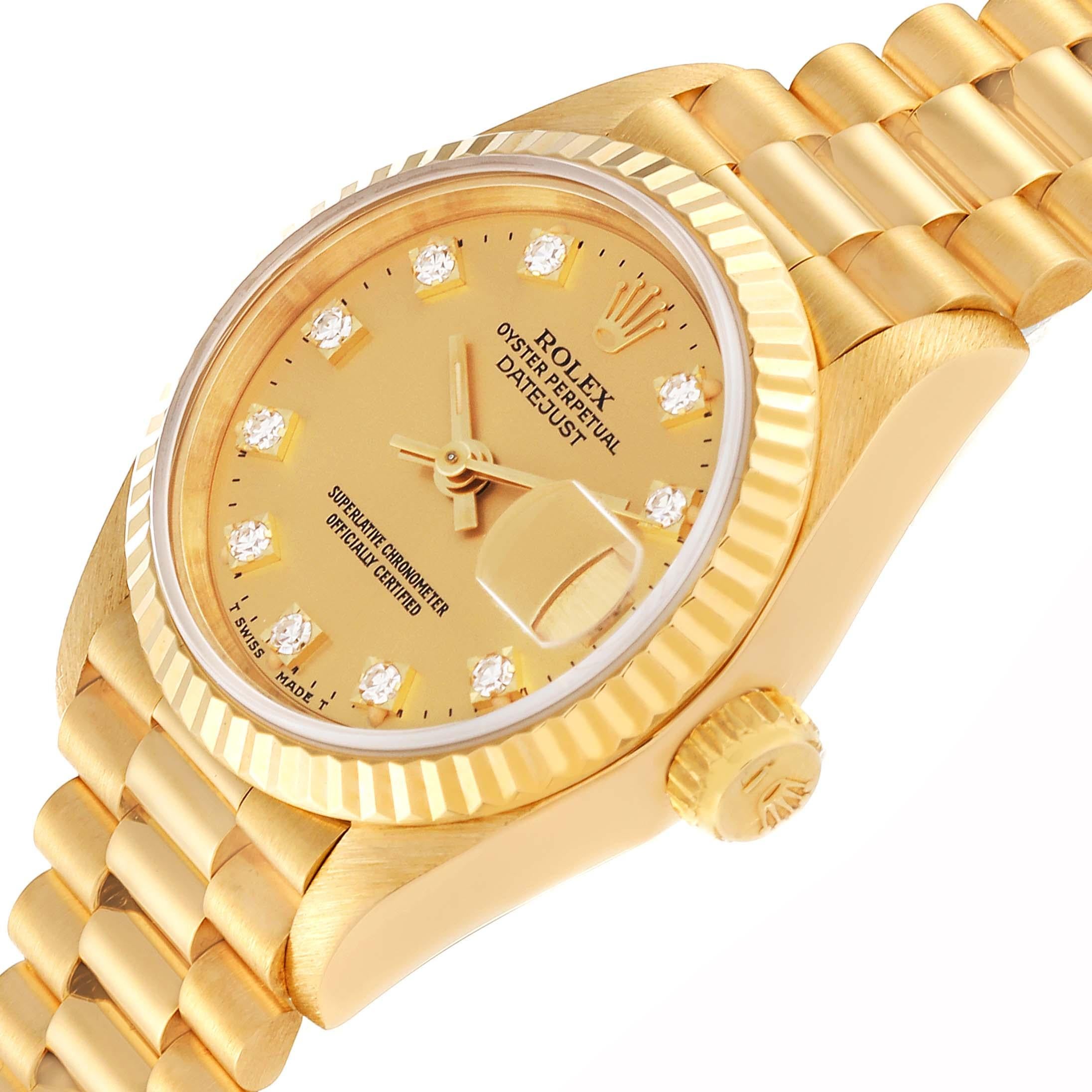Rolex Montre President Champagne avec cadran en or jaune et diamants, pour femmes 69178 en vente 5