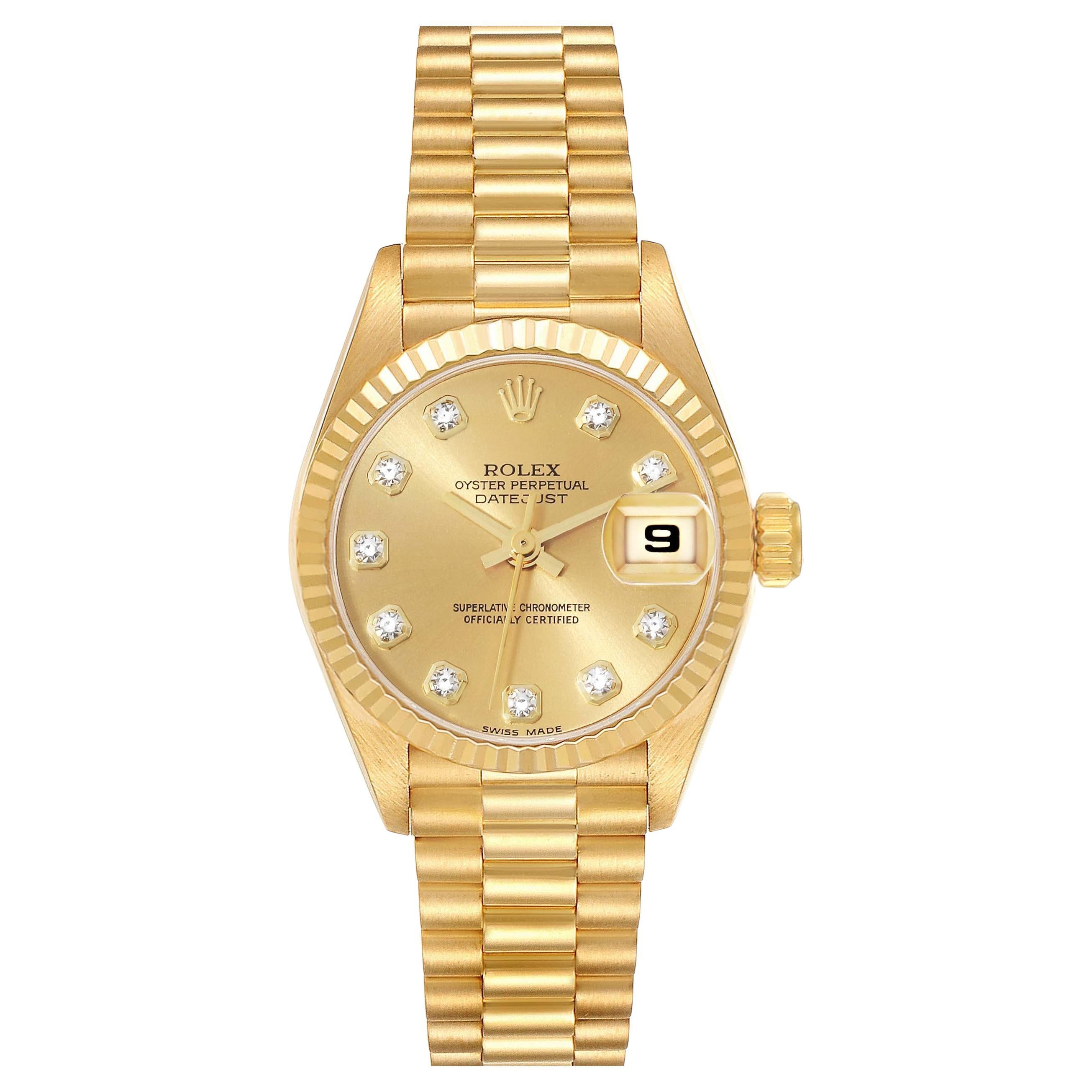 Rolex Datejust President Champagne Diamond Dial Yellow Gold Ladies Watch 69178