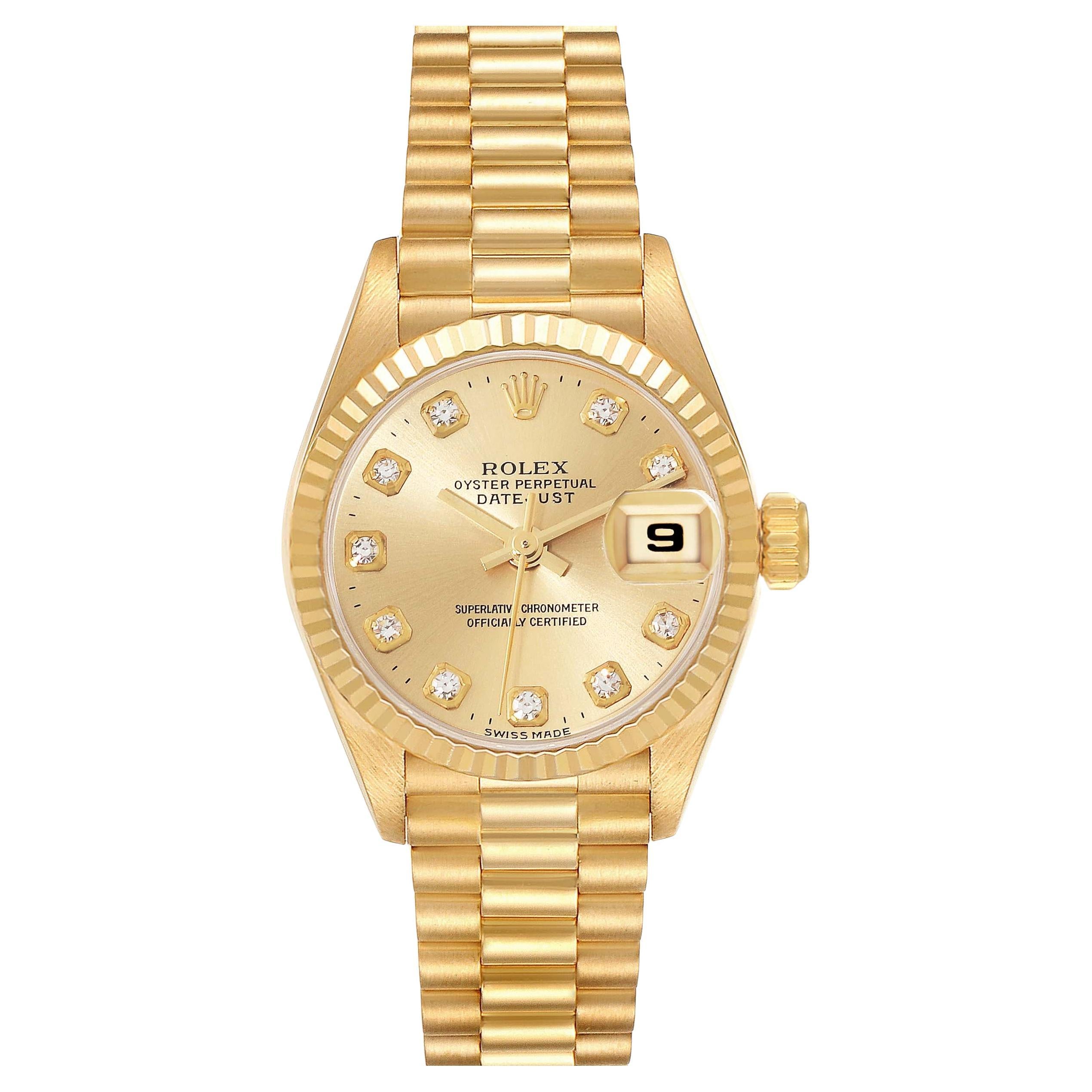 Rolex President Datejust 18K Yellow Gold Champagne Dial Ladies Watch ...