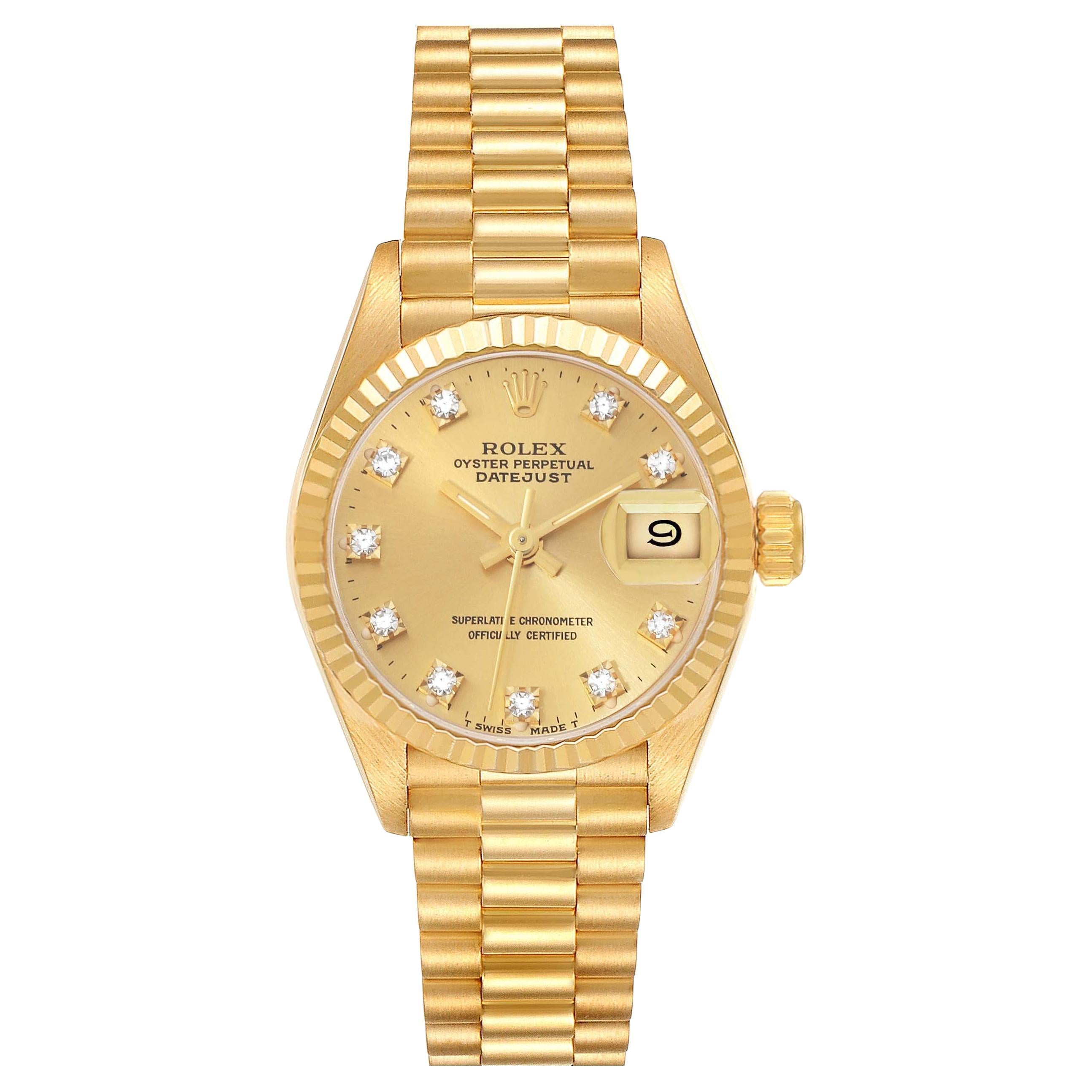 Rolex Montre President Champagne avec cadran en or jaune et diamants, pour femmes 69178