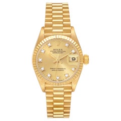 Vintage Rolex Datejust President Champagne Diamond Dial Yellow Gold Ladies Watch 69178
