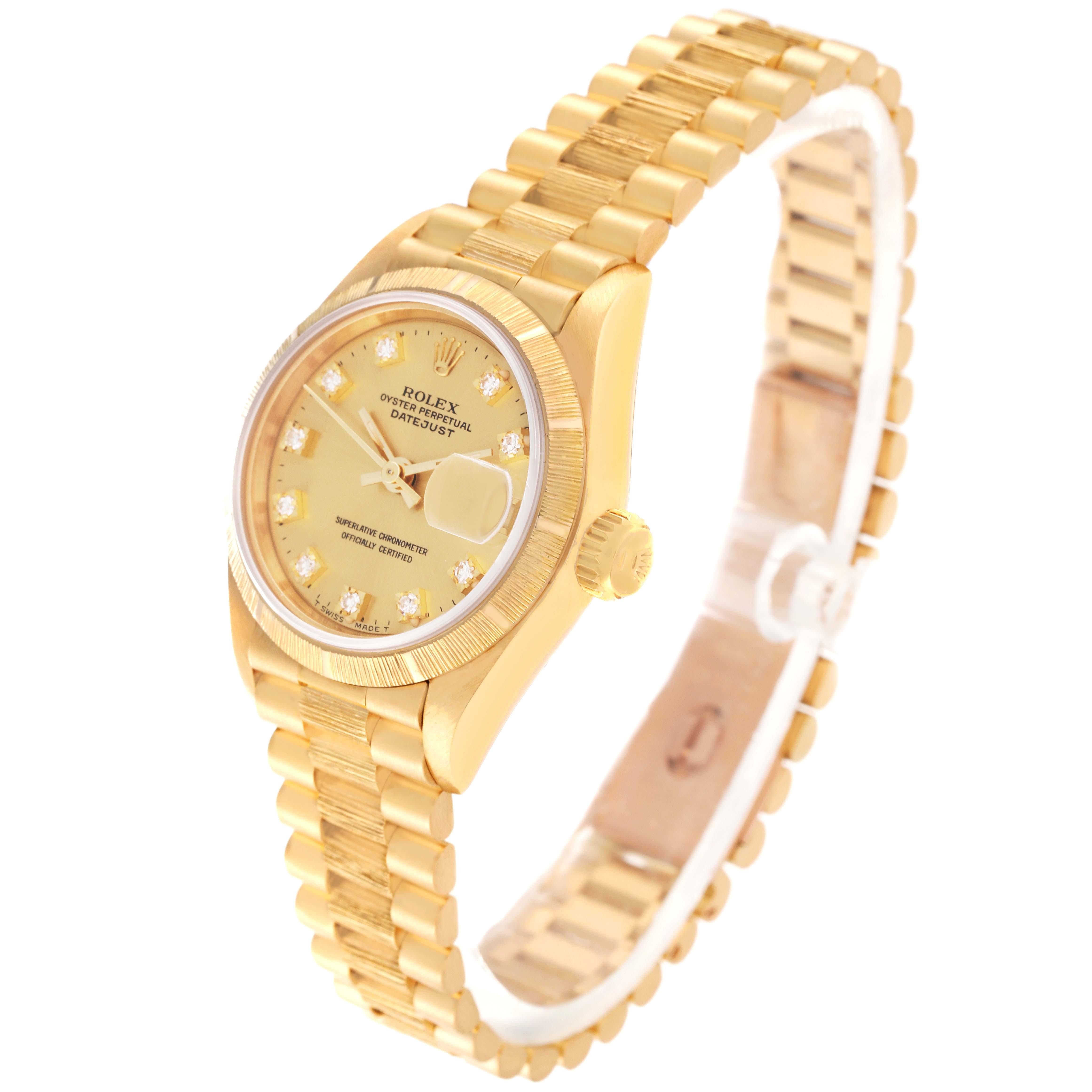 Rolex Datejust President Diamond Dial Yellow Gold Bark Finish Ladies Watch 69278 For Sale 6