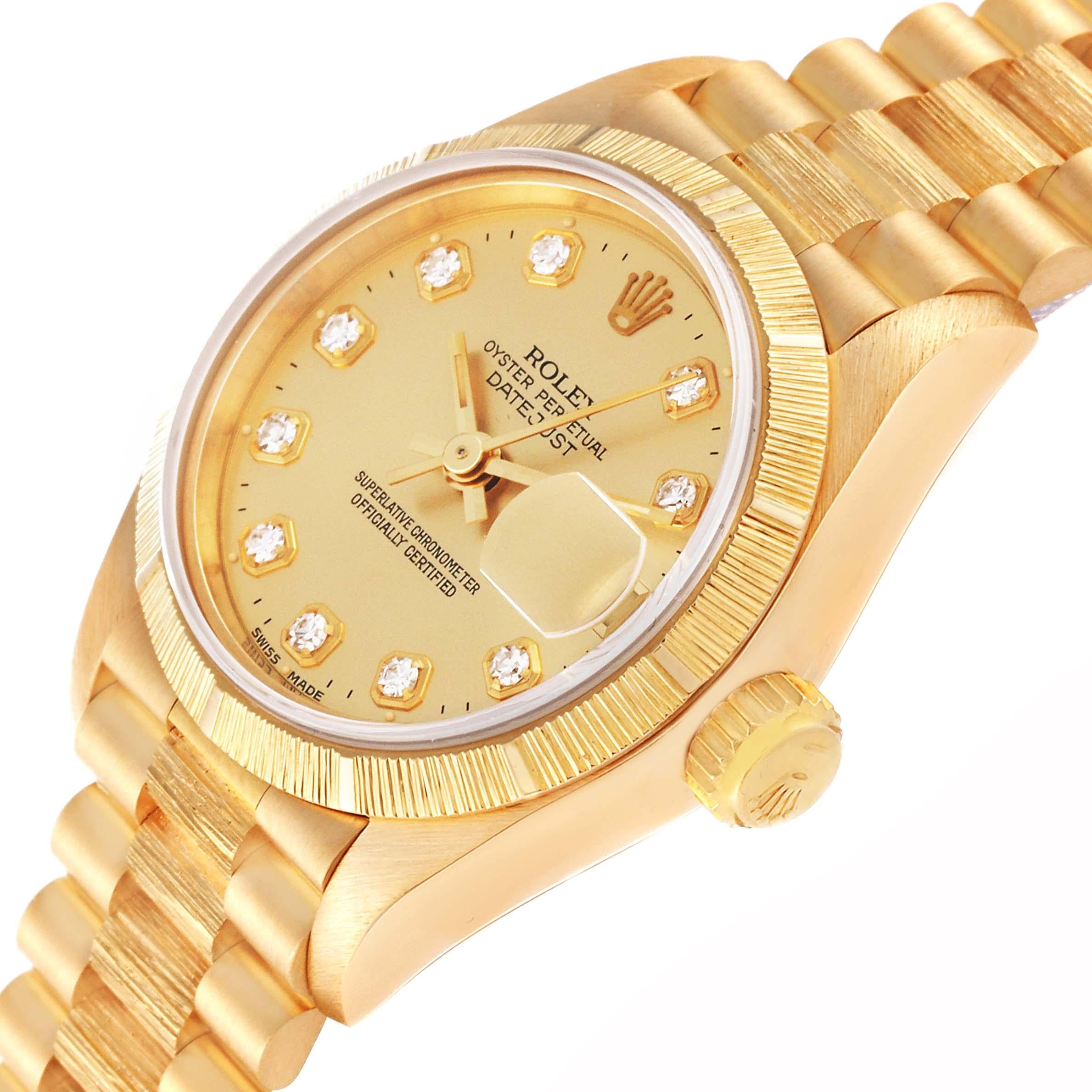 Rolex Datejust President Diamond Dial Yellow Gold Bark Finish Ladies Watch 69278 For Sale 1