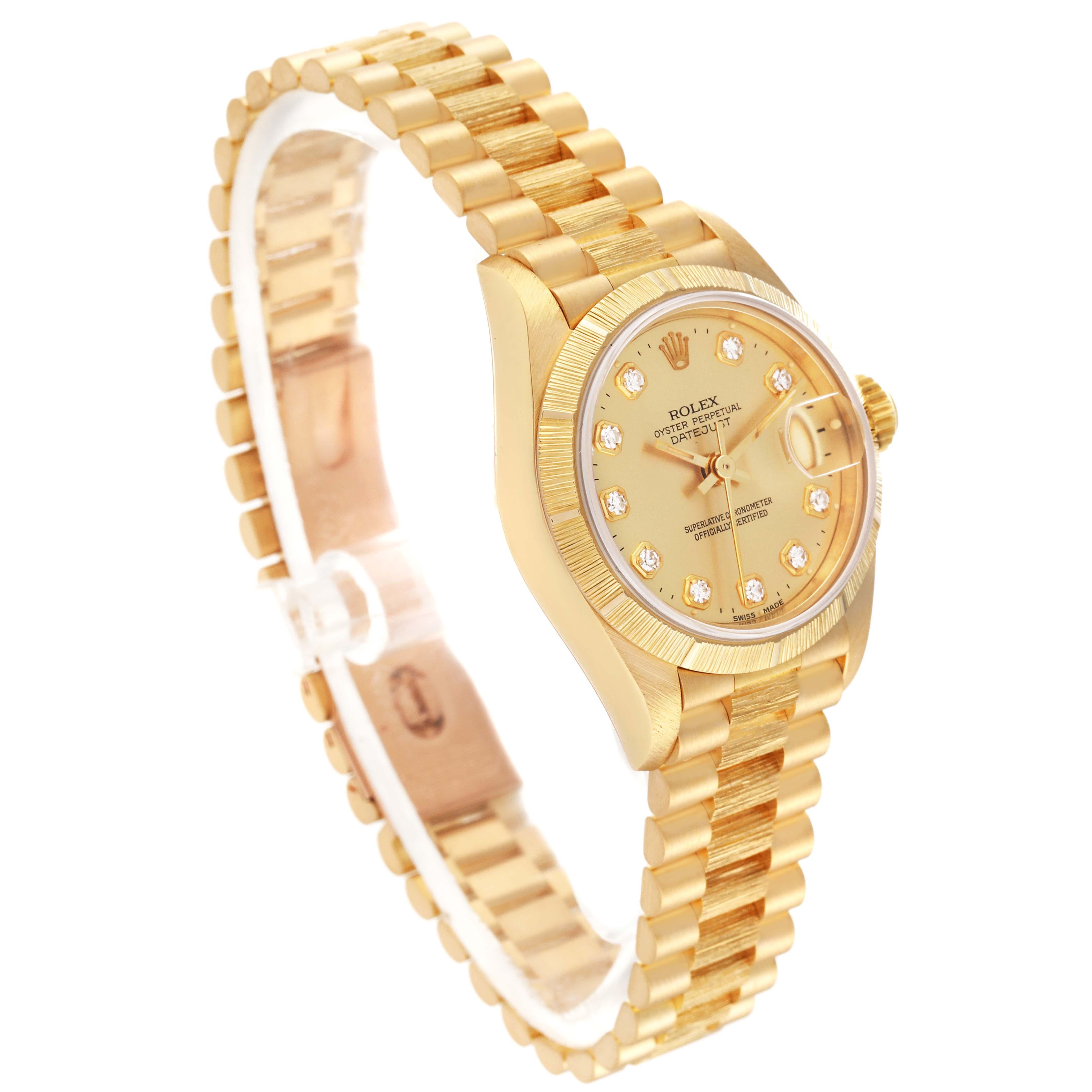 Rolex Datejust President Diamond Dial Yellow Gold Bark Finish Ladies Watch 69278 For Sale 3