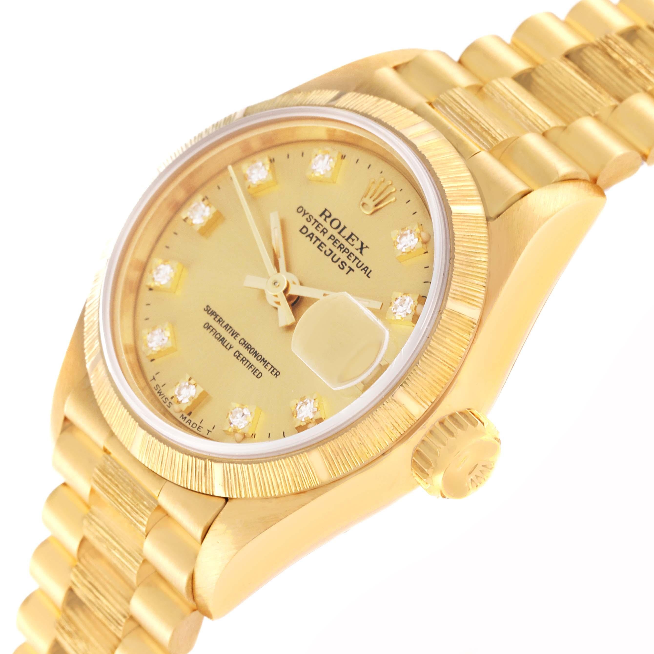 Rolex Datejust President Diamond Dial Yellow Gold Bark Finish Ladies Watch 69278 For Sale 3