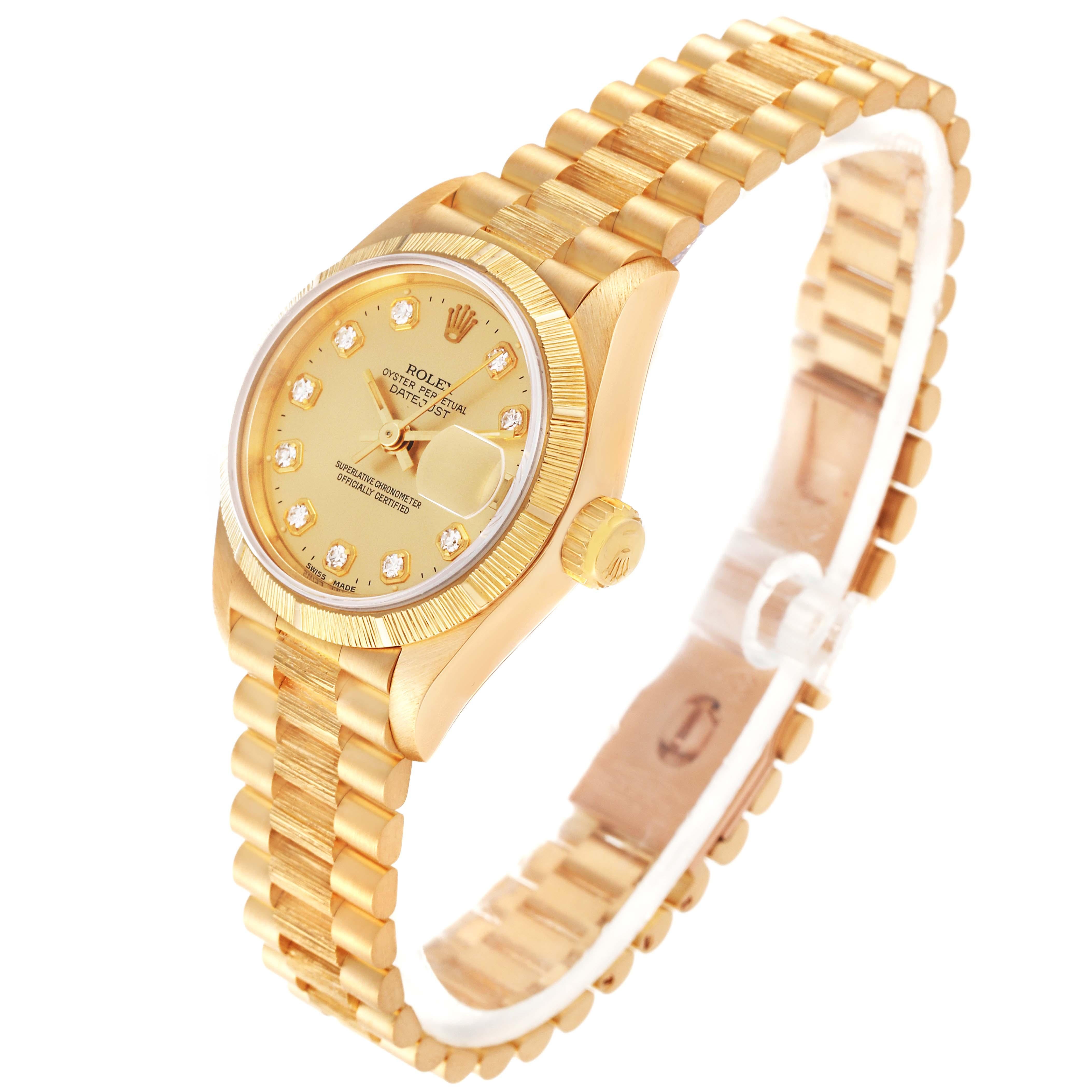 Rolex Datejust President Diamond Dial Yellow Gold Bark Finish Ladies Watch 69278 For Sale 4