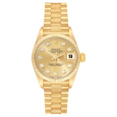 Rolex Datejust President Diamond Dial Yellow Gold Bark Finish Ladies Watch 69278