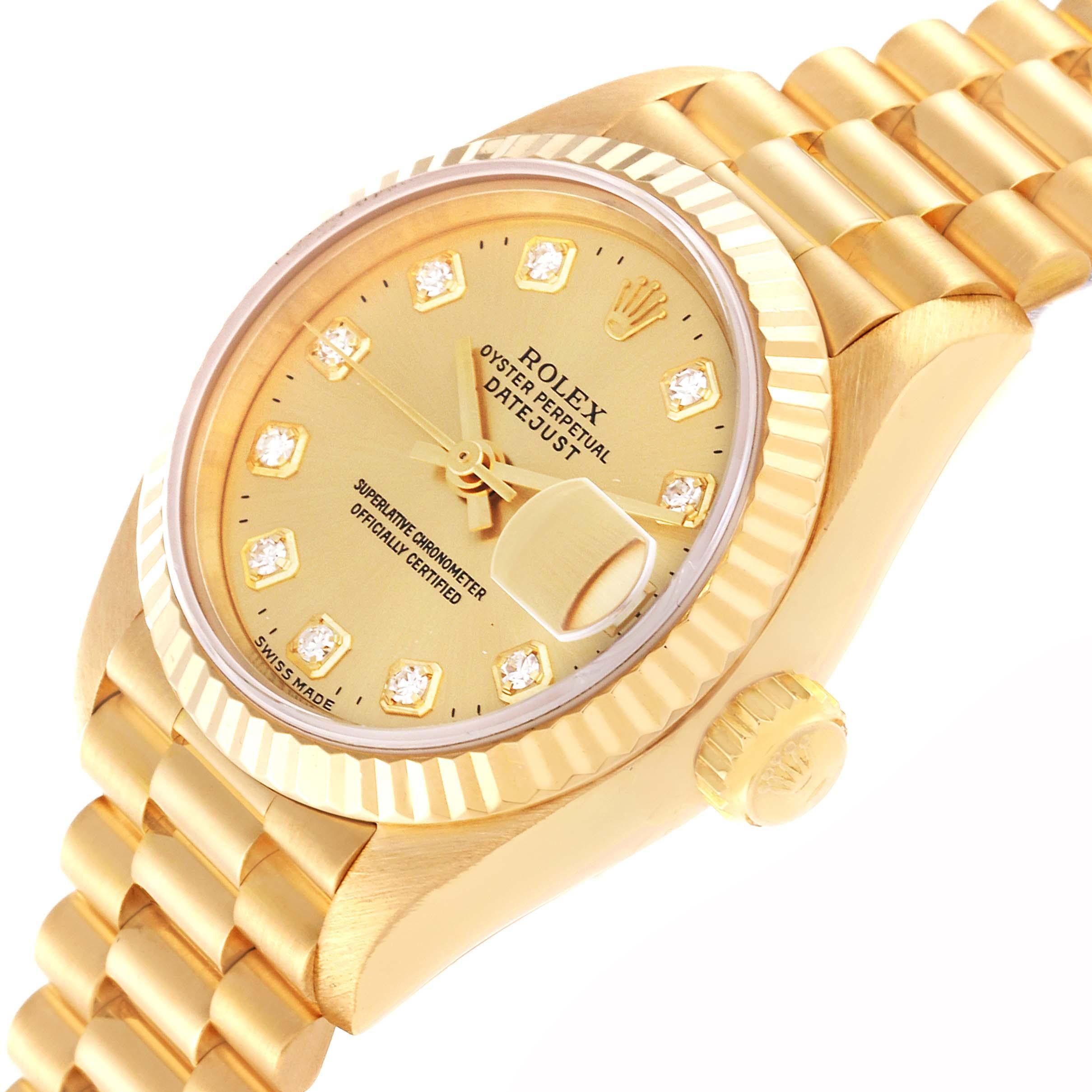 Rolex Datejust President Diamond Dial Yellow Gold Ladies Watch 69178 Box Papers For Sale 7