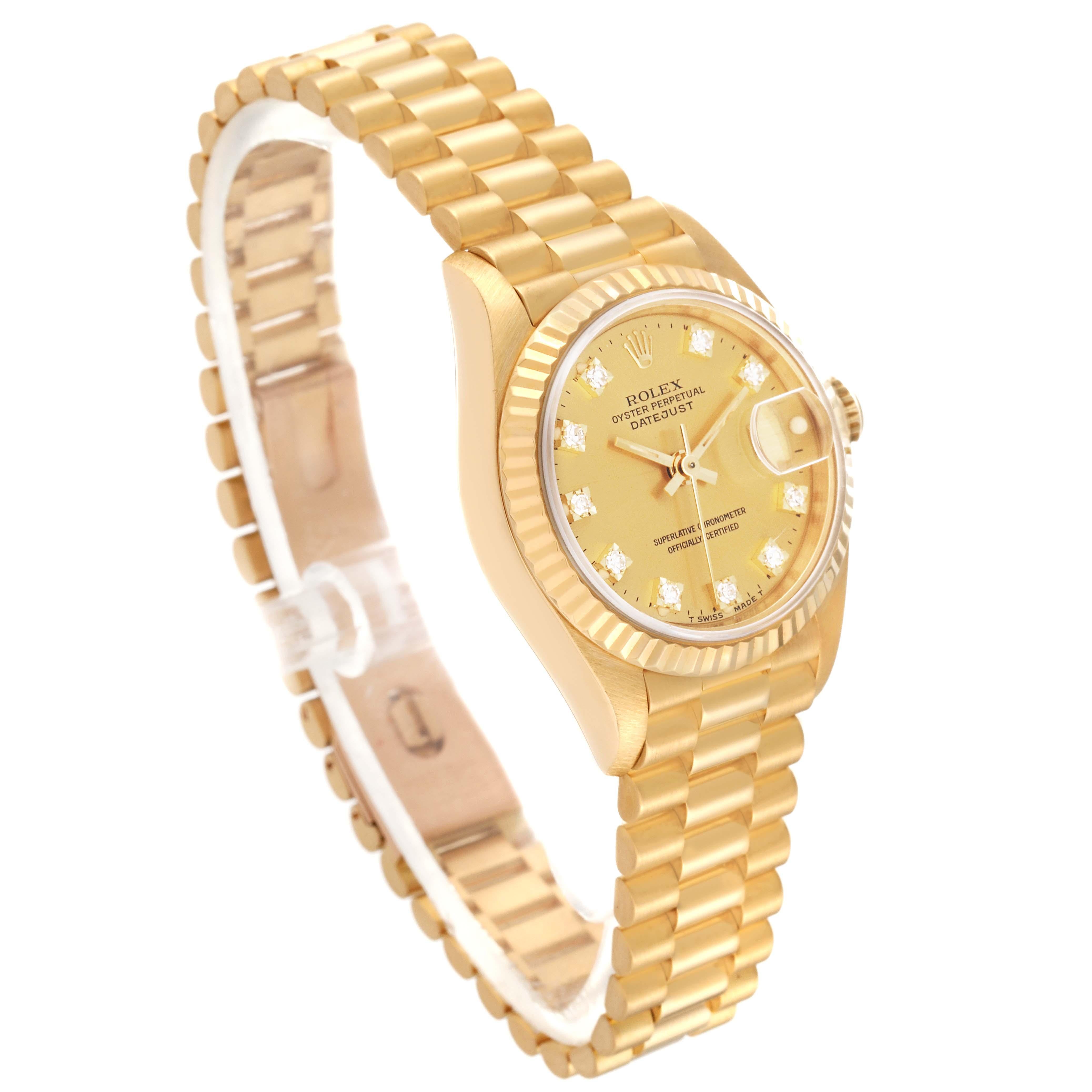 Women's Rolex Datejust President Diamond Dial Yellow Gold Ladies Watch 69178 Box Papers