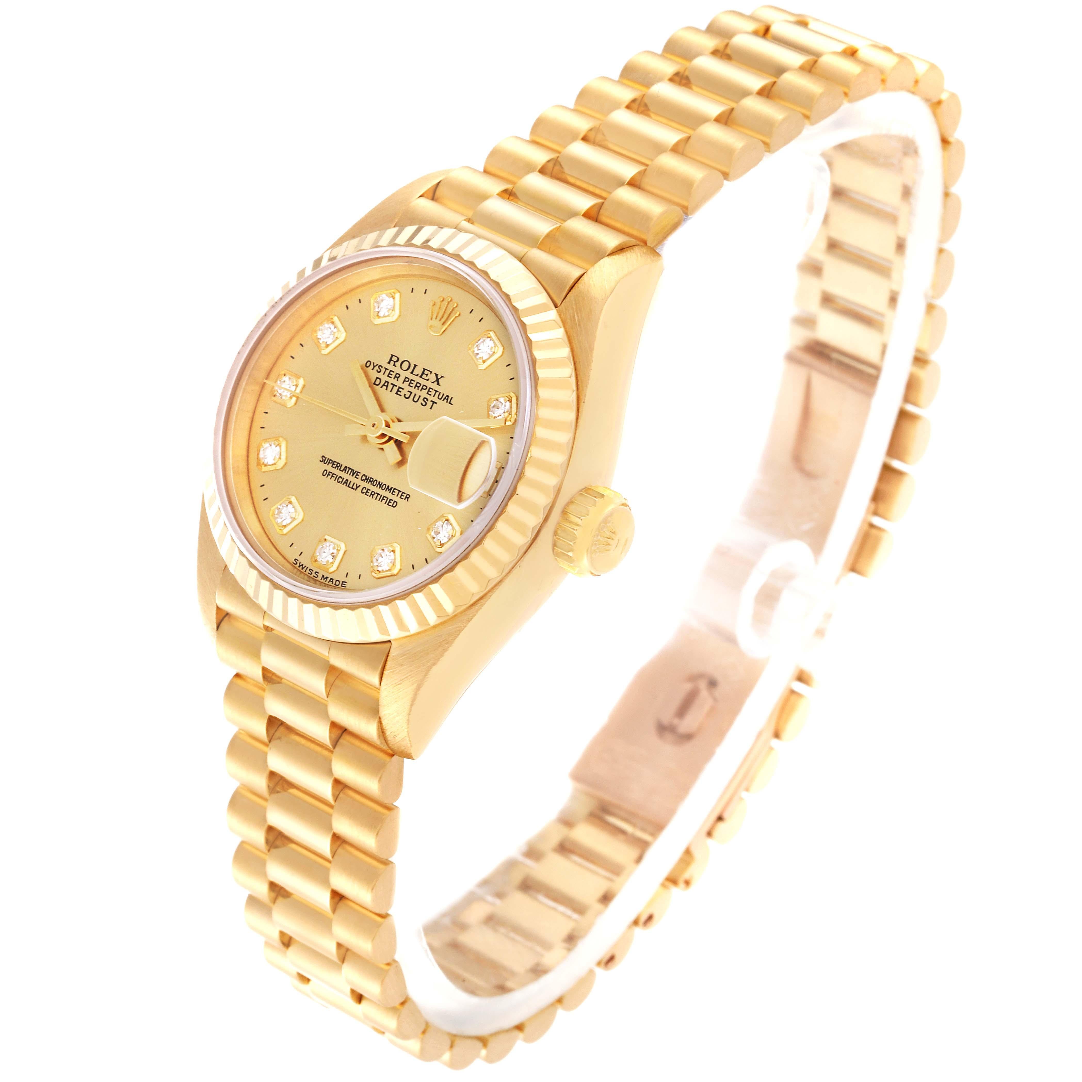 Rolex Datejust President Diamond Dial Yellow Gold Ladies Watch 69178 Box Papers For Sale 3