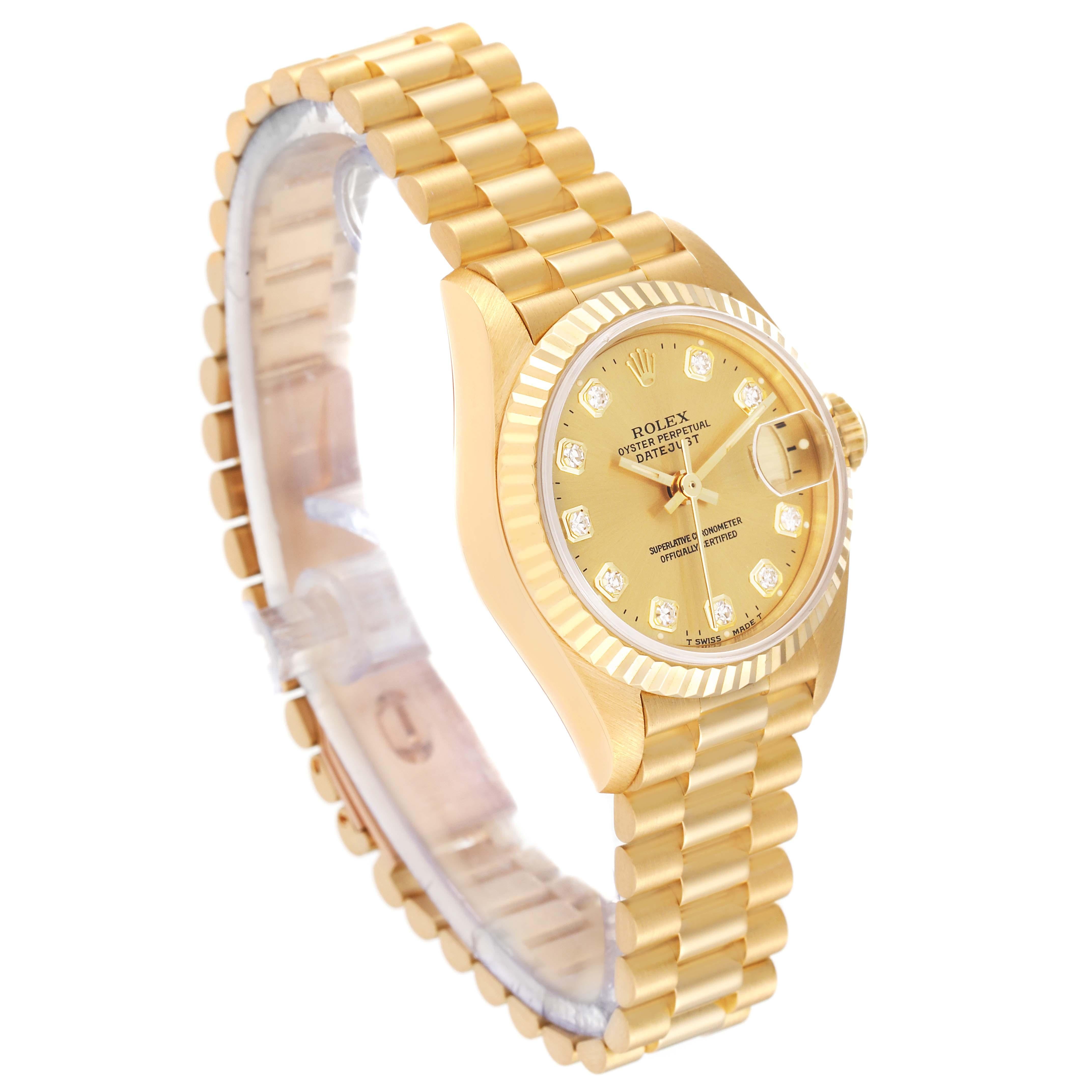Rolex Datejust President Diamond Dial Yellow Gold Ladies Watch 69178 In Excellent Condition For Sale In Atlanta, GA