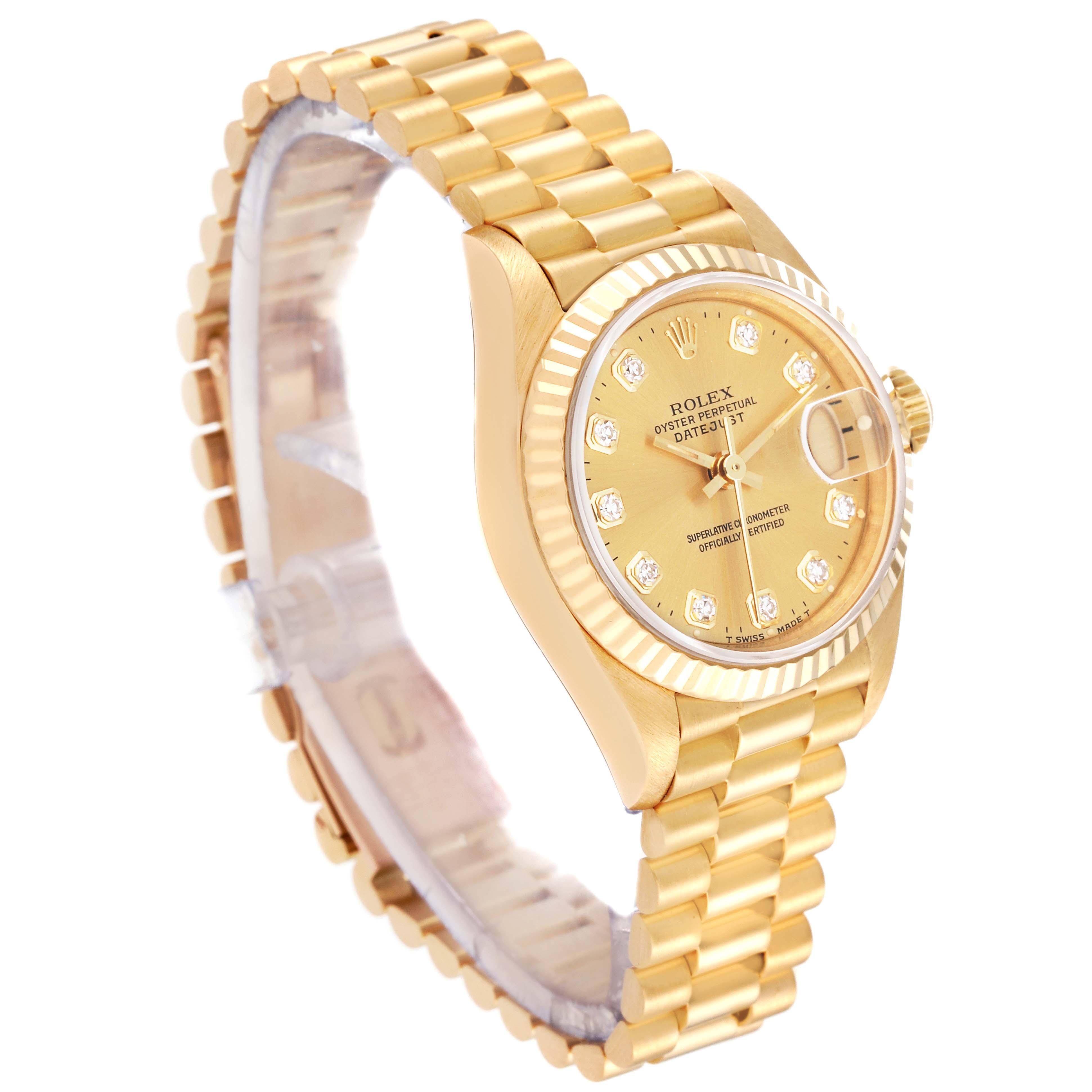 Rolex Datejust President Diamond Dial Yellow Gold Ladies Watch 69178 In Excellent Condition For Sale In Atlanta, GA
