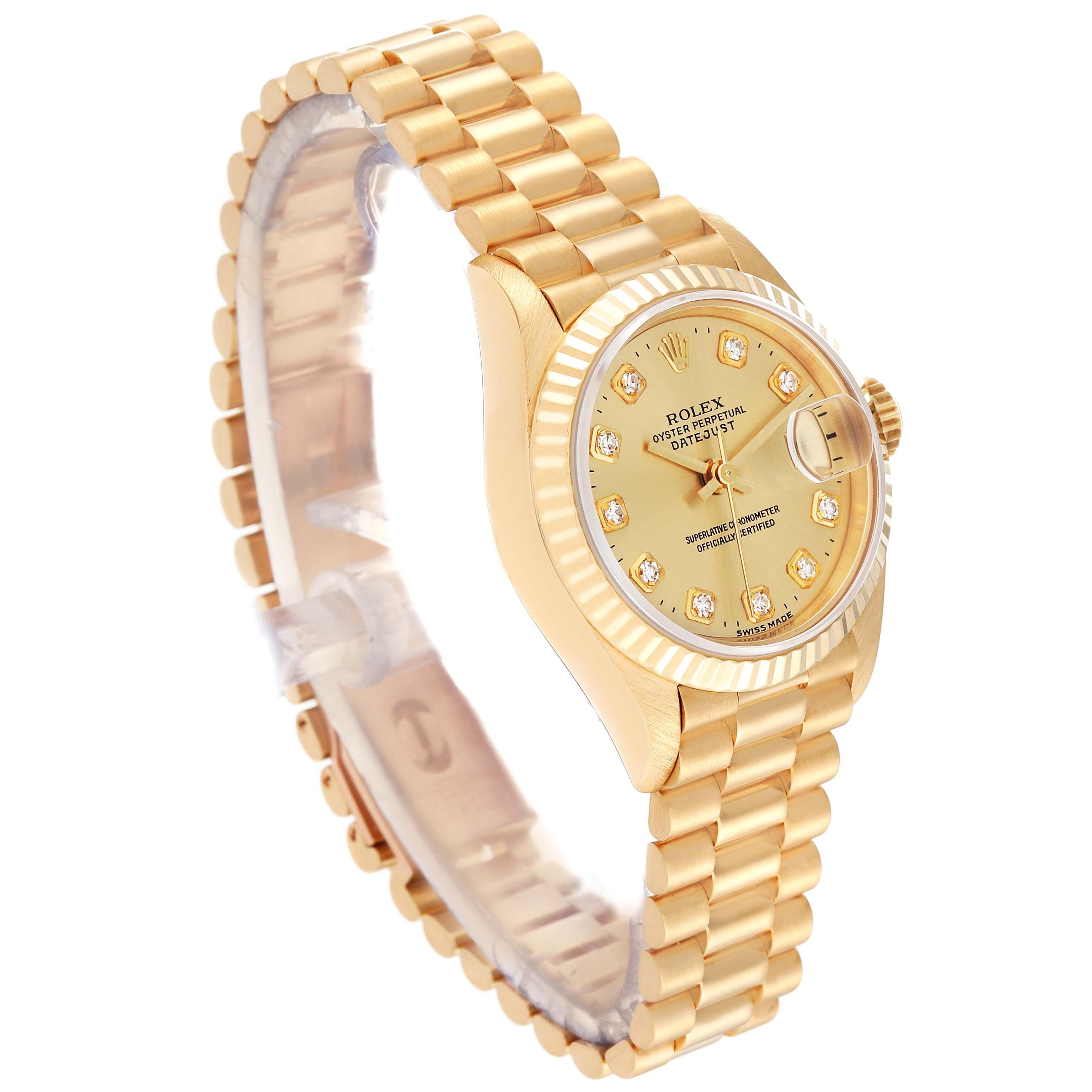 Rolex Datejust President Diamond Dial Yellow Gold Ladies Watch 69178 In Excellent Condition In Atlanta, GA