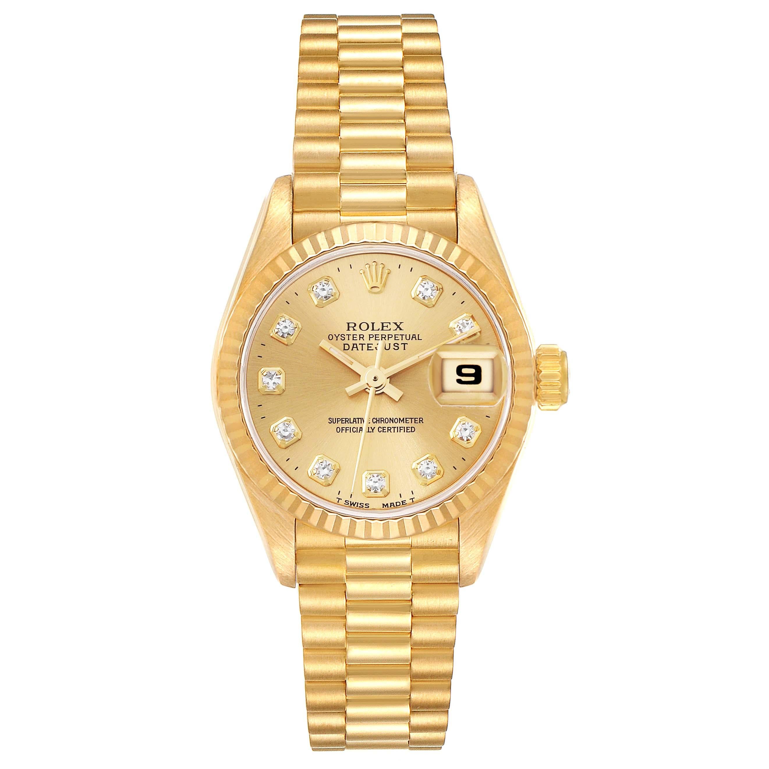 Women's Rolex Datejust President Diamond Dial Yellow Gold Ladies Watch 69178