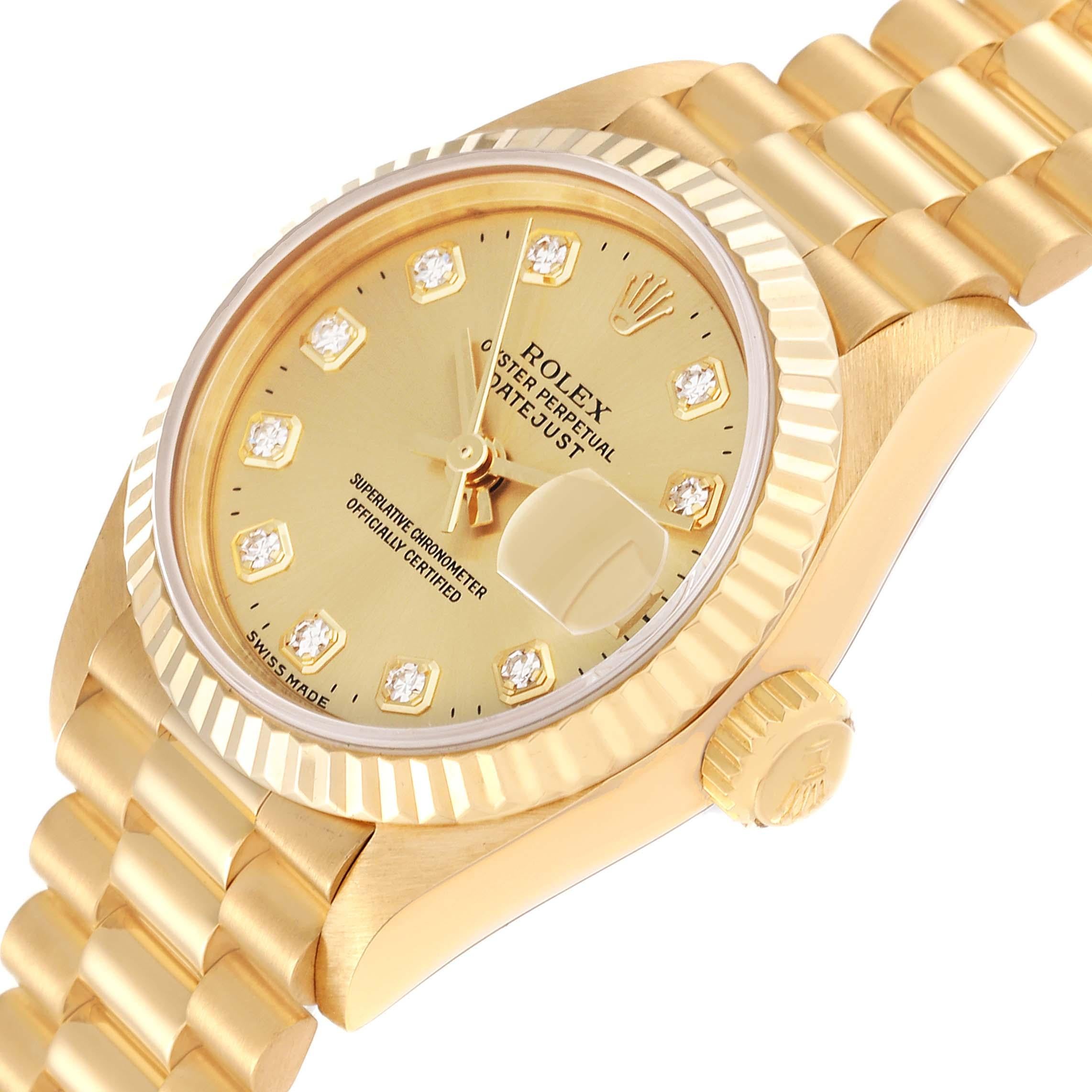 Rolex Datejust President Diamond Dial Yellow Gold Ladies Watch 69178 For Sale 1