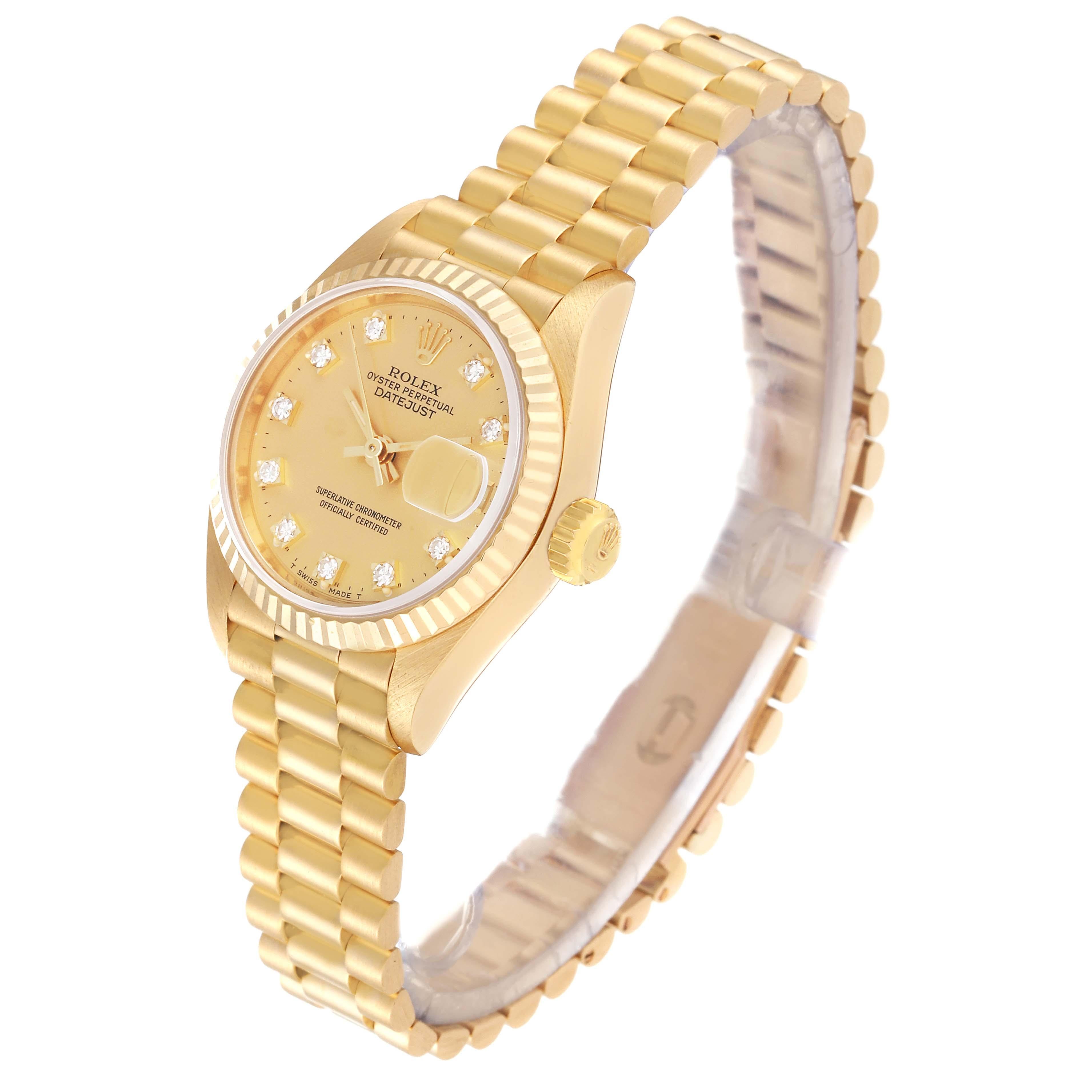 Rolex Datejust President Diamond Dial Yellow Gold Ladies Watch 69178 For Sale 4