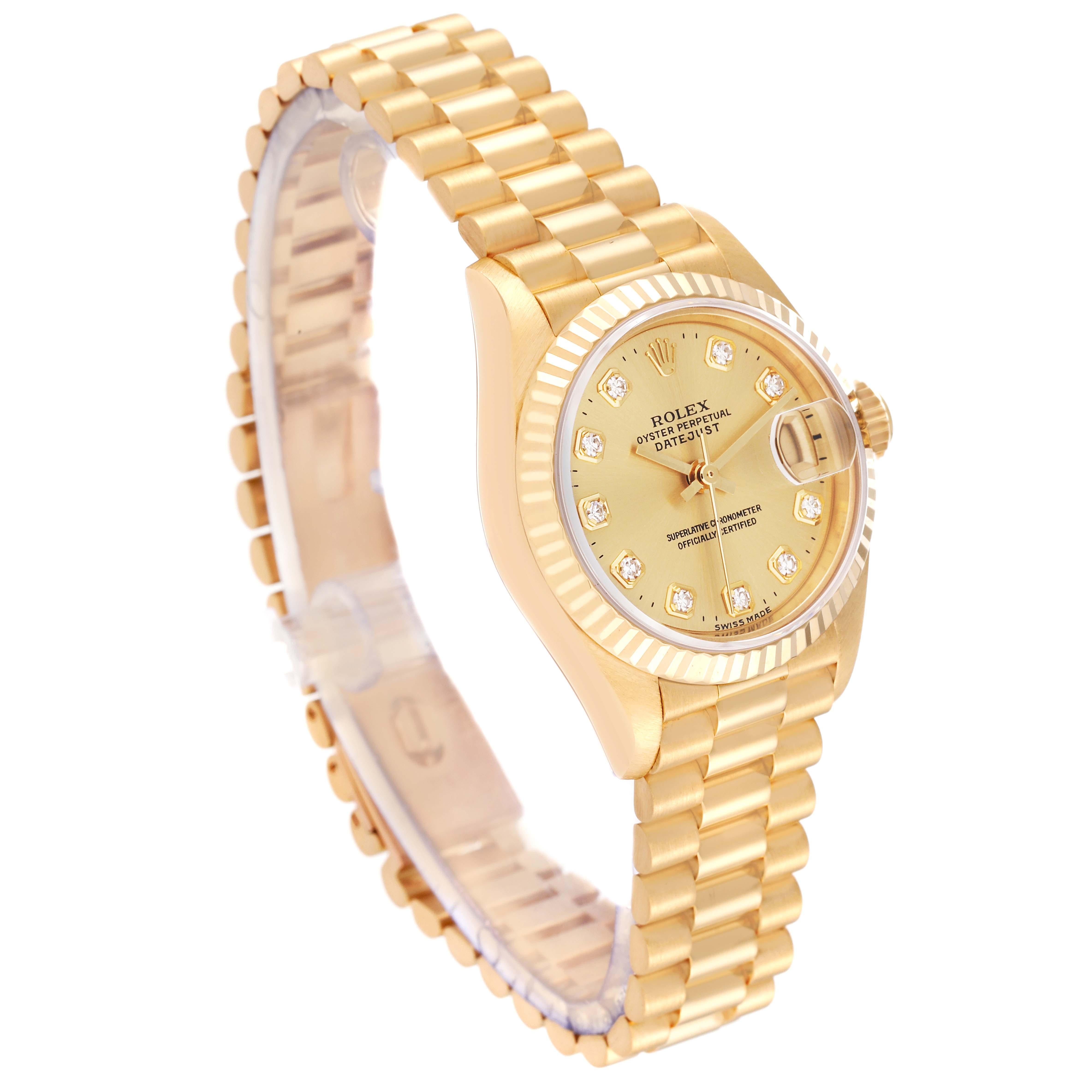 Rolex Datejust President Diamond Dial Yellow Gold Ladies Watch 69178 Papers In Excellent Condition In Atlanta, GA