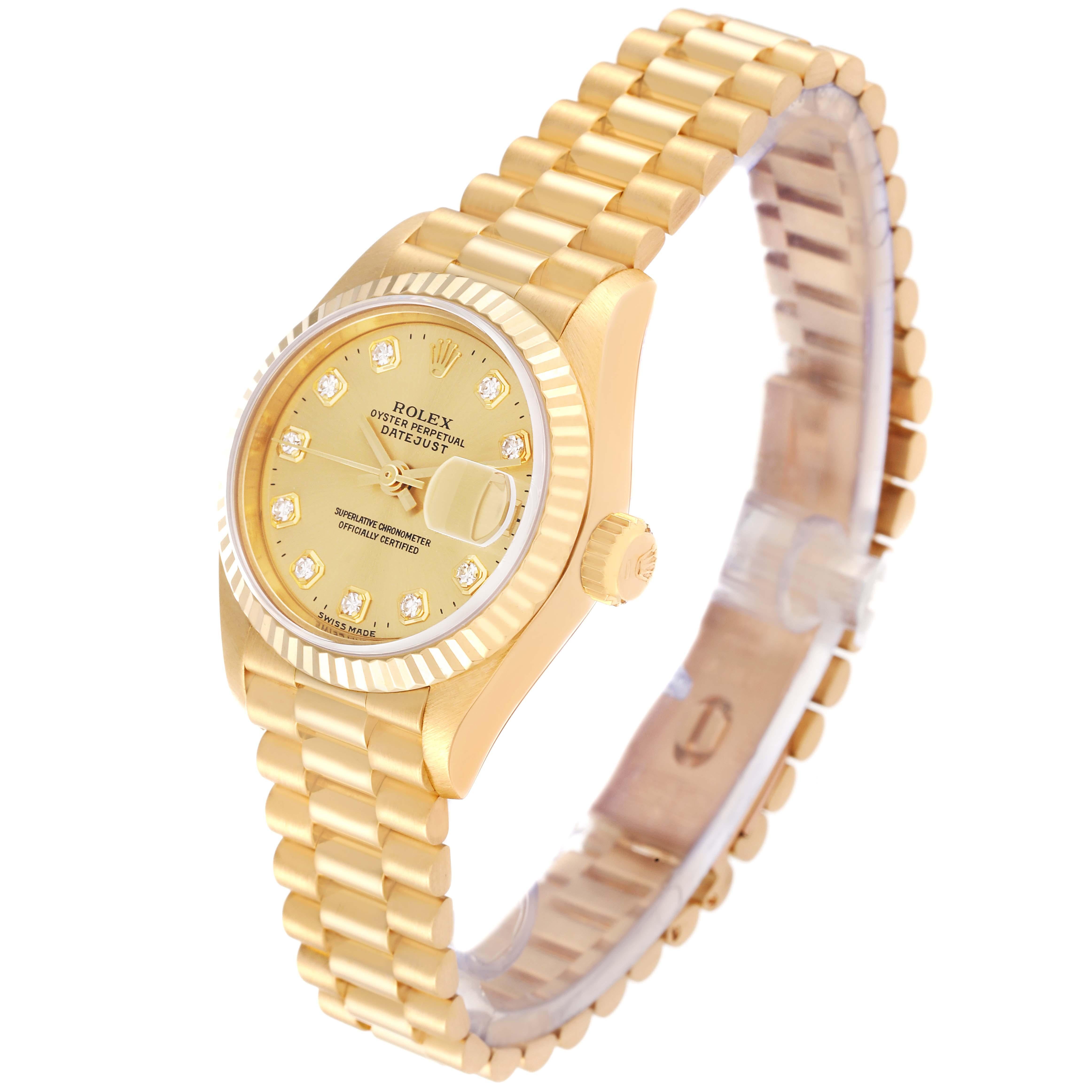 Women's Rolex Datejust President Diamond Dial Yellow Gold Ladies Watch 69178 Papers
