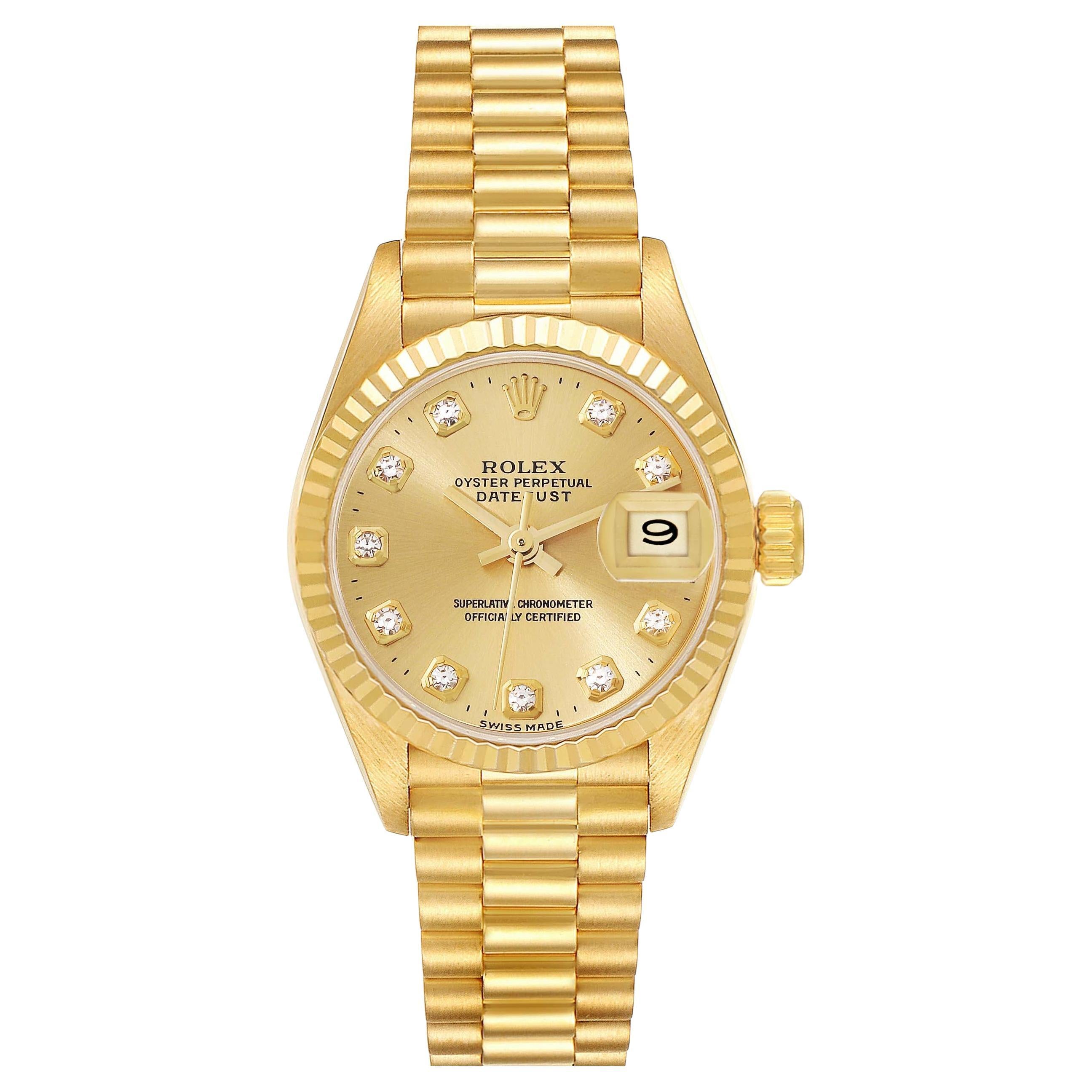Rolex Datejust President Diamond Dial Yellow Gold Ladies Watch 69178 Papers
