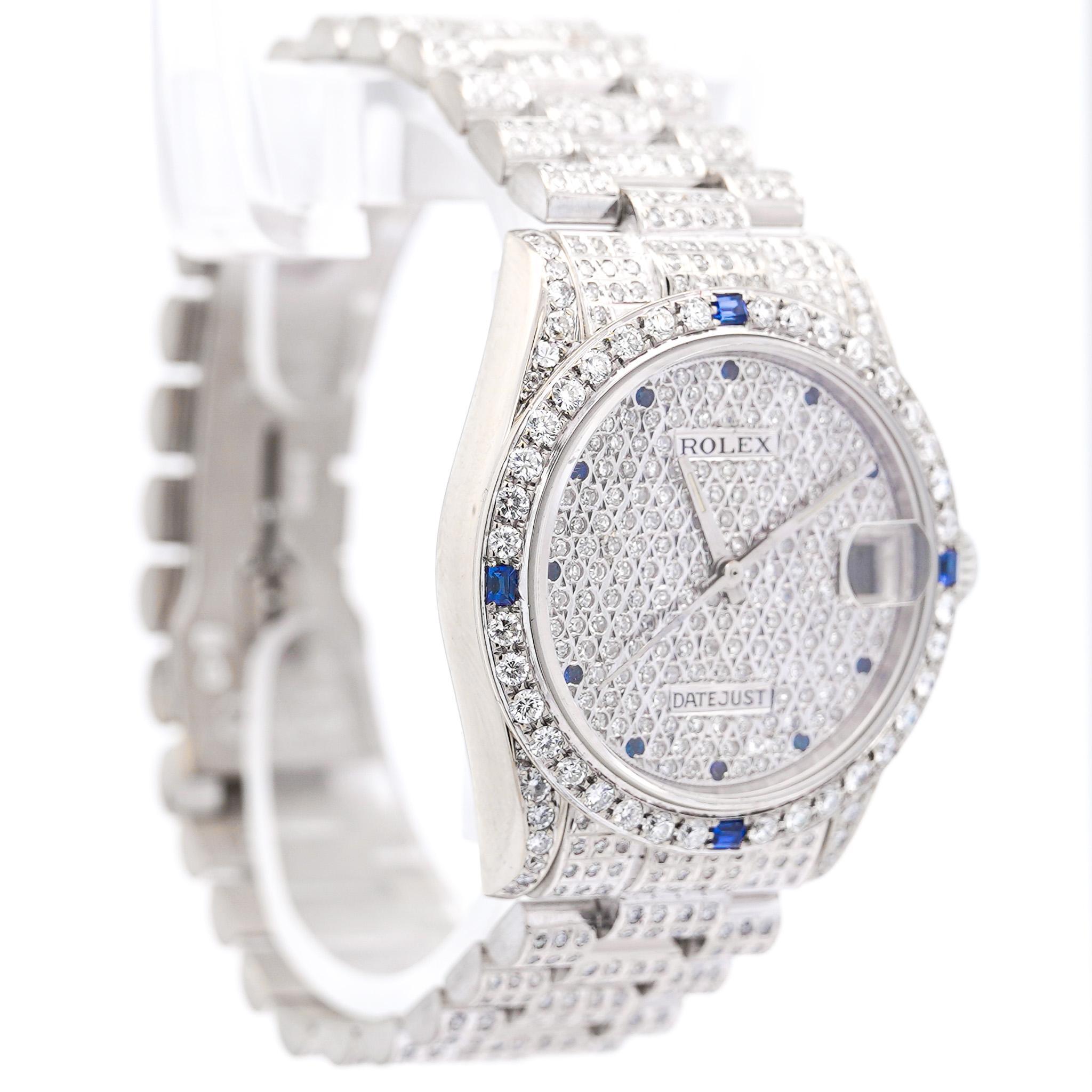 Modern Rolex DateJust President Diamond & Sapphire Encrusted Watch With Box For Sale