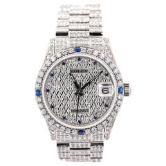 Rolex DateJust President Diamond & Sapphire Encrusted Watch With Box