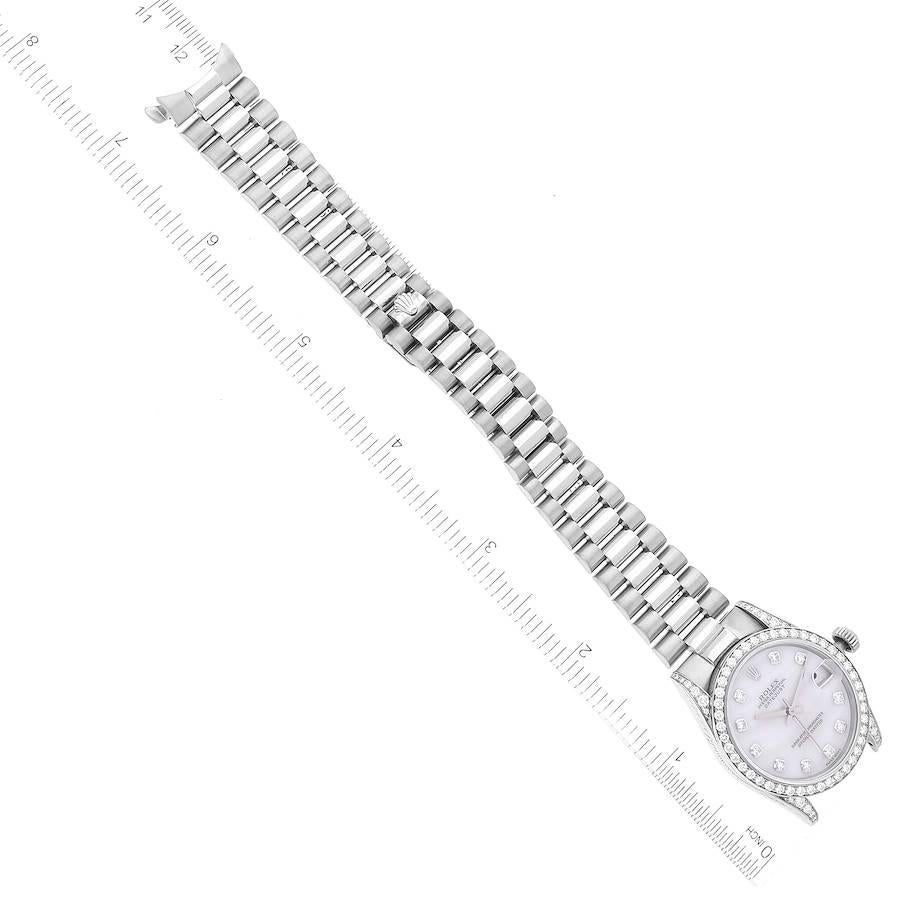 Rolex Datejust President Midsize Mother of Pearl White Gold Diamond Watch 68159 4