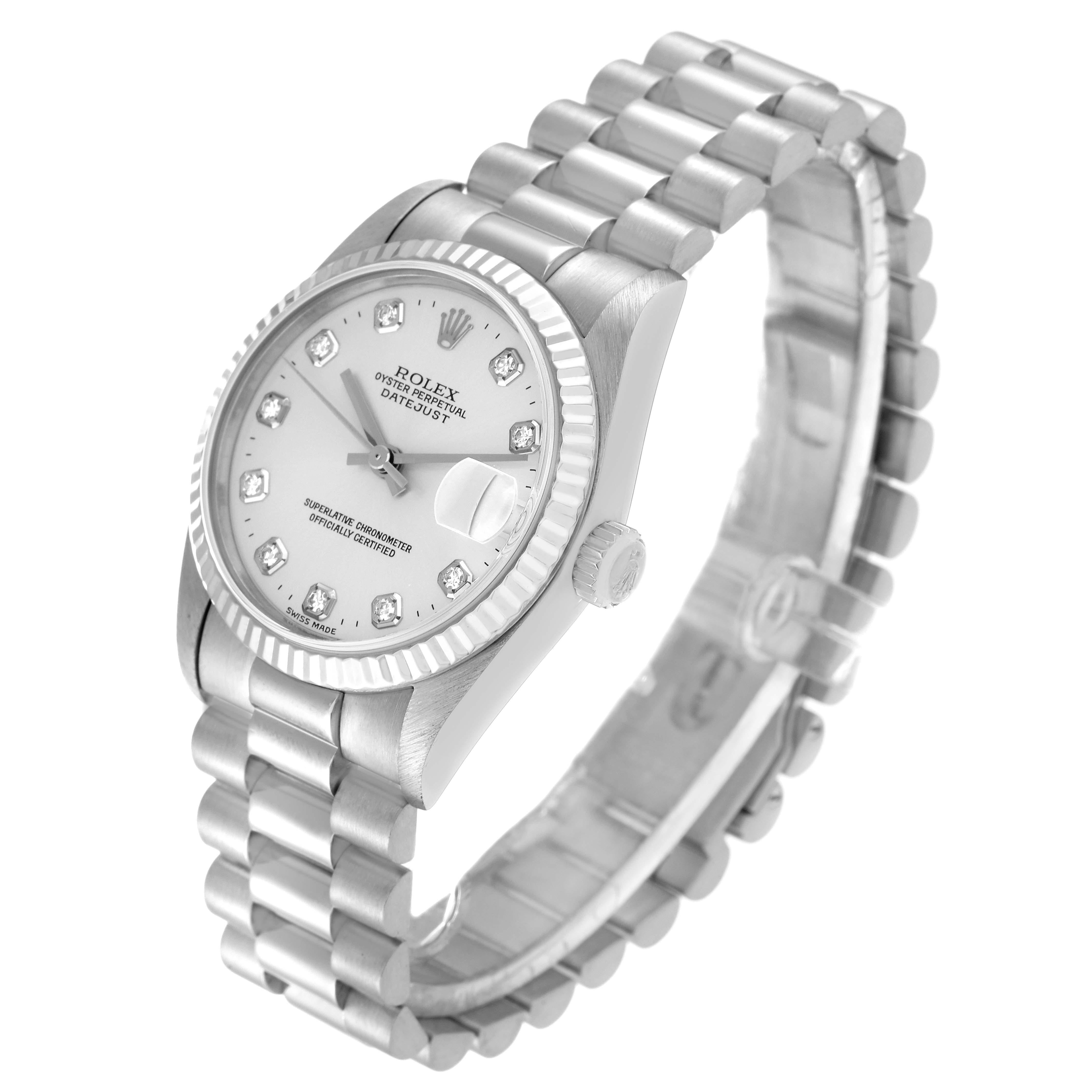 Rolex Datejust President Midsize White Gold Diamond Ladies Watch 78279 In Excellent Condition In Atlanta, GA