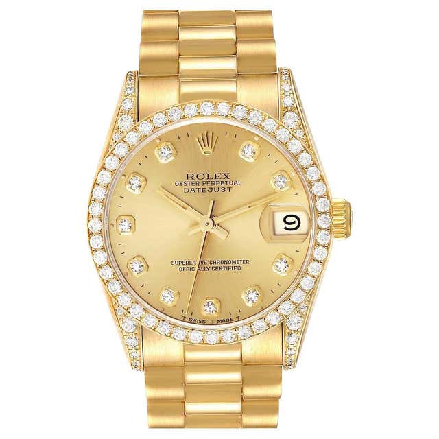 Rolex President Datejust Midsize White Gold Diamond Ladies Watch 68289 ...