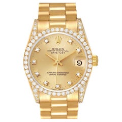 Rolex Datejust President Midsize Yellow Gold Diamond Bezel Ladies Watch 68158