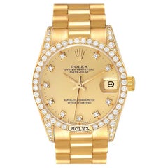Rolex Datejust President Midsize Yellow Gold Diamond Bezel Ladies Watch 68158